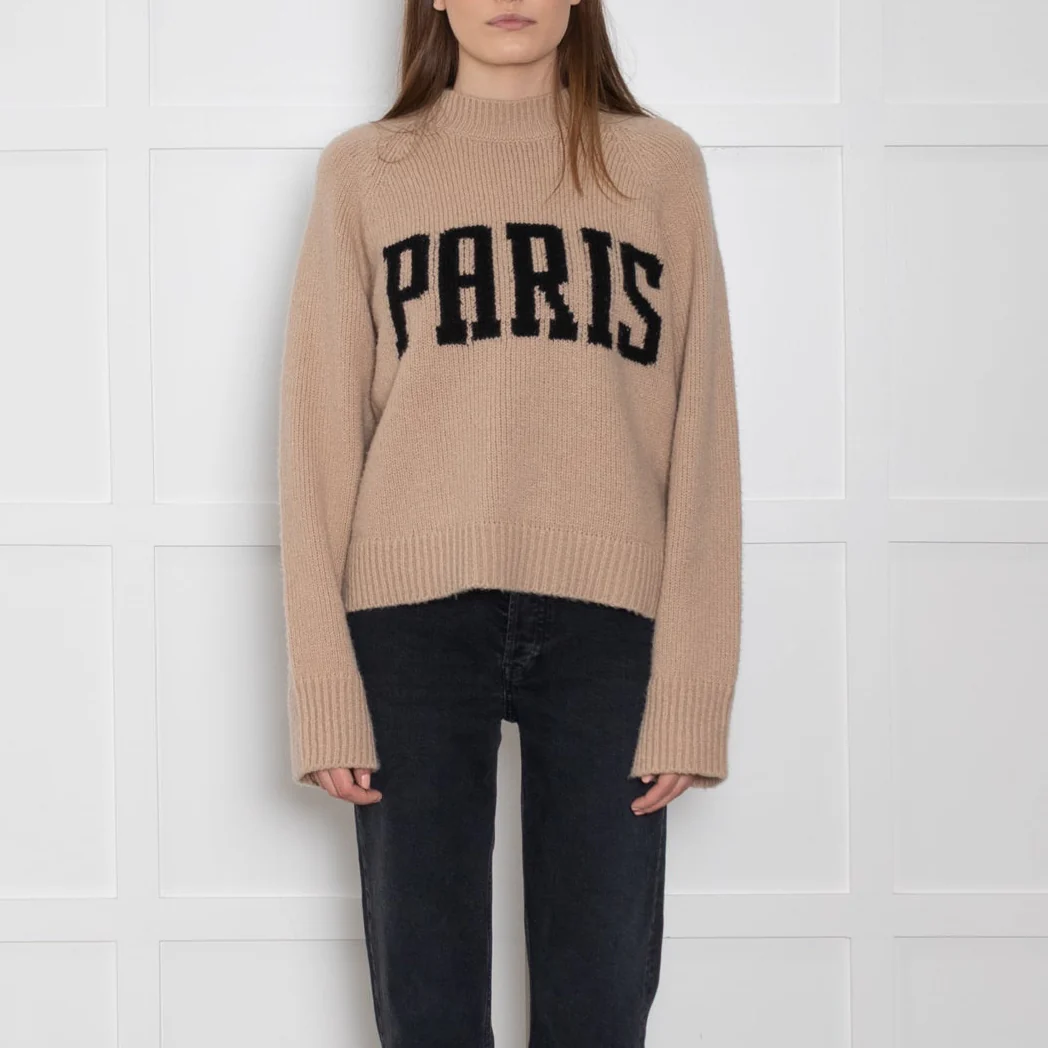 Anine Bing Brown Wool/Cashmere Mix Jumper With Paris Logo - Image 2