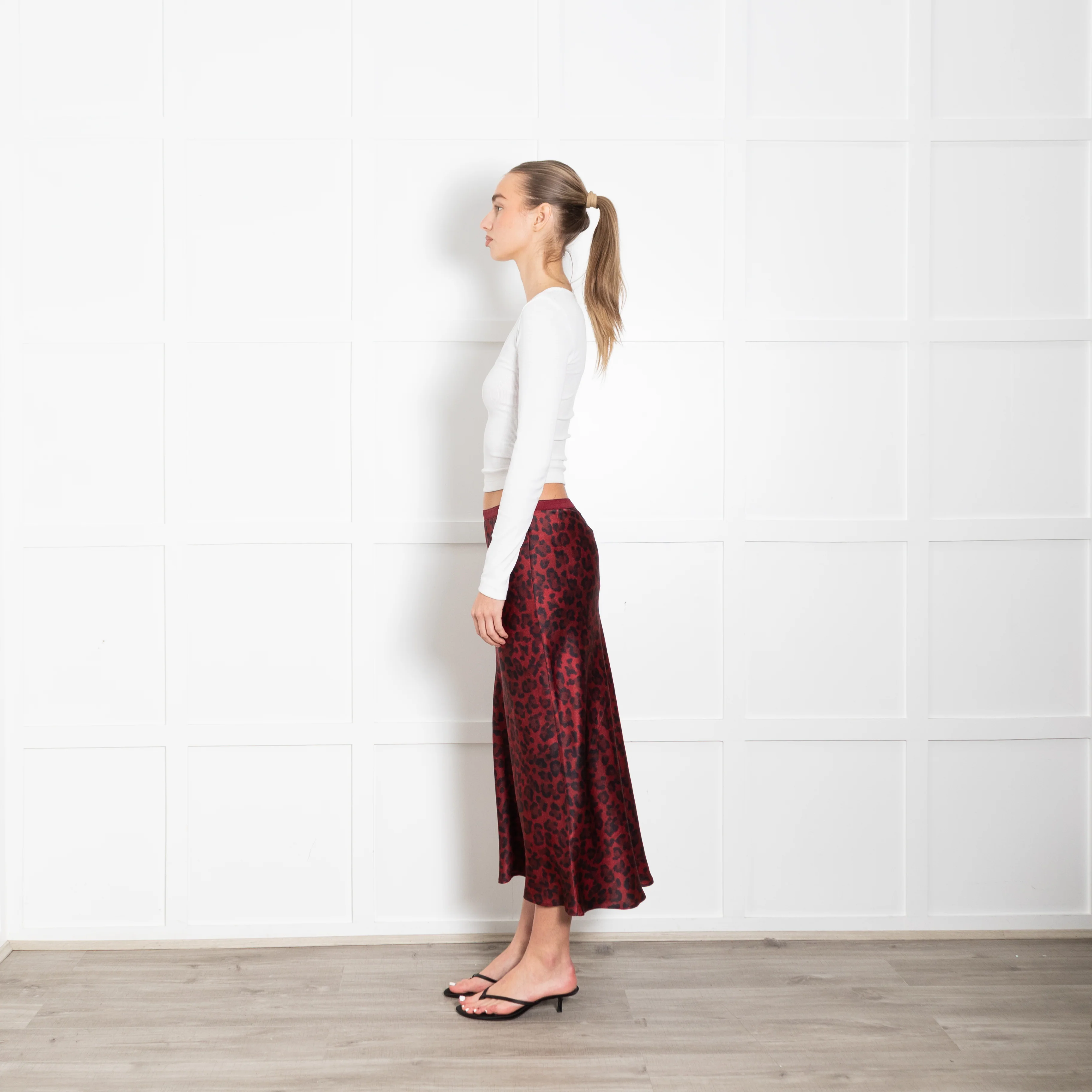 Anine Bing Burgundy Leopard Print Satin Slip Skirt - Image 4
