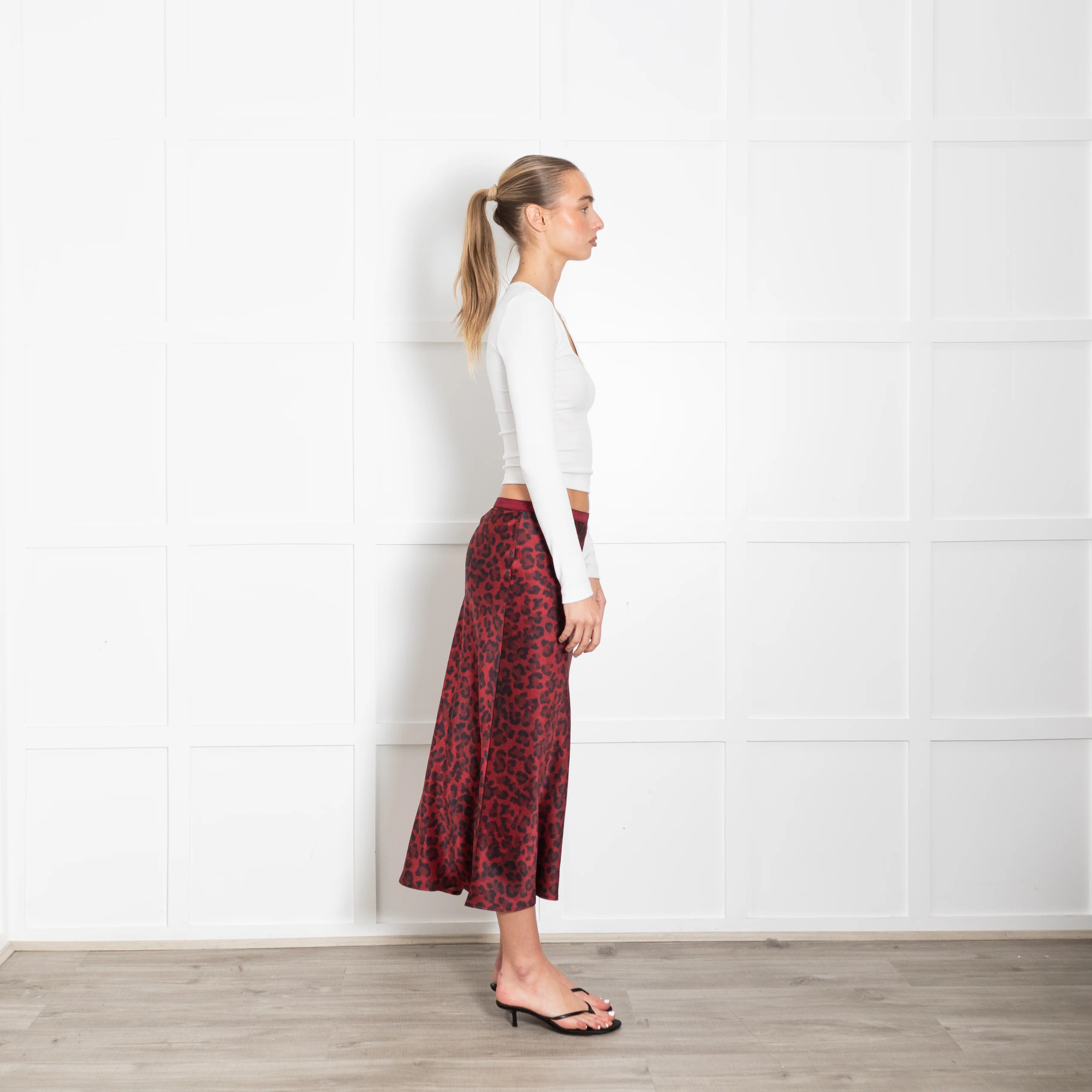 Anine Bing Burgundy Leopard Print Satin Slip Skirt - Image 6