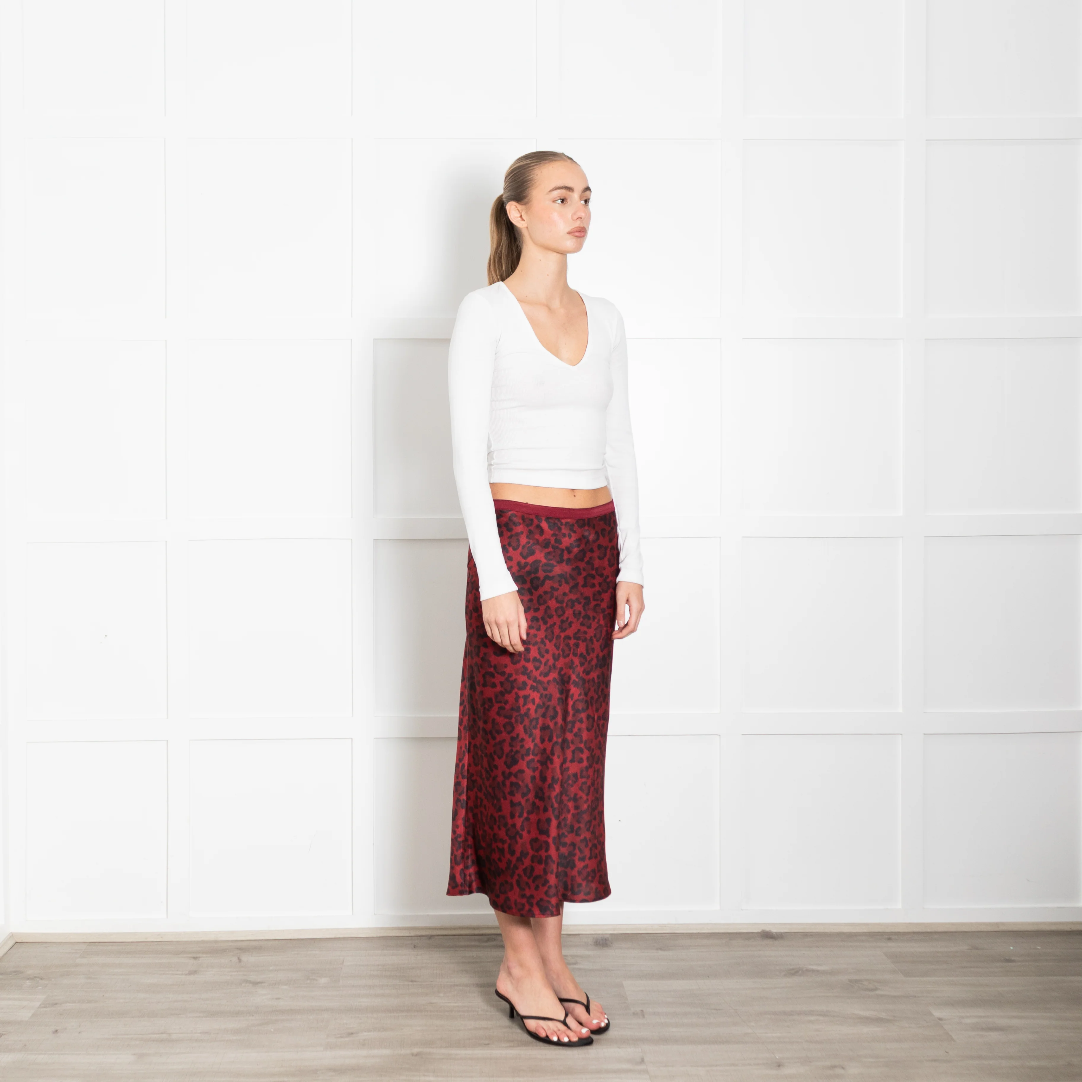 Anine Bing Burgundy Leopard Print Satin Slip Skirt - Image 7