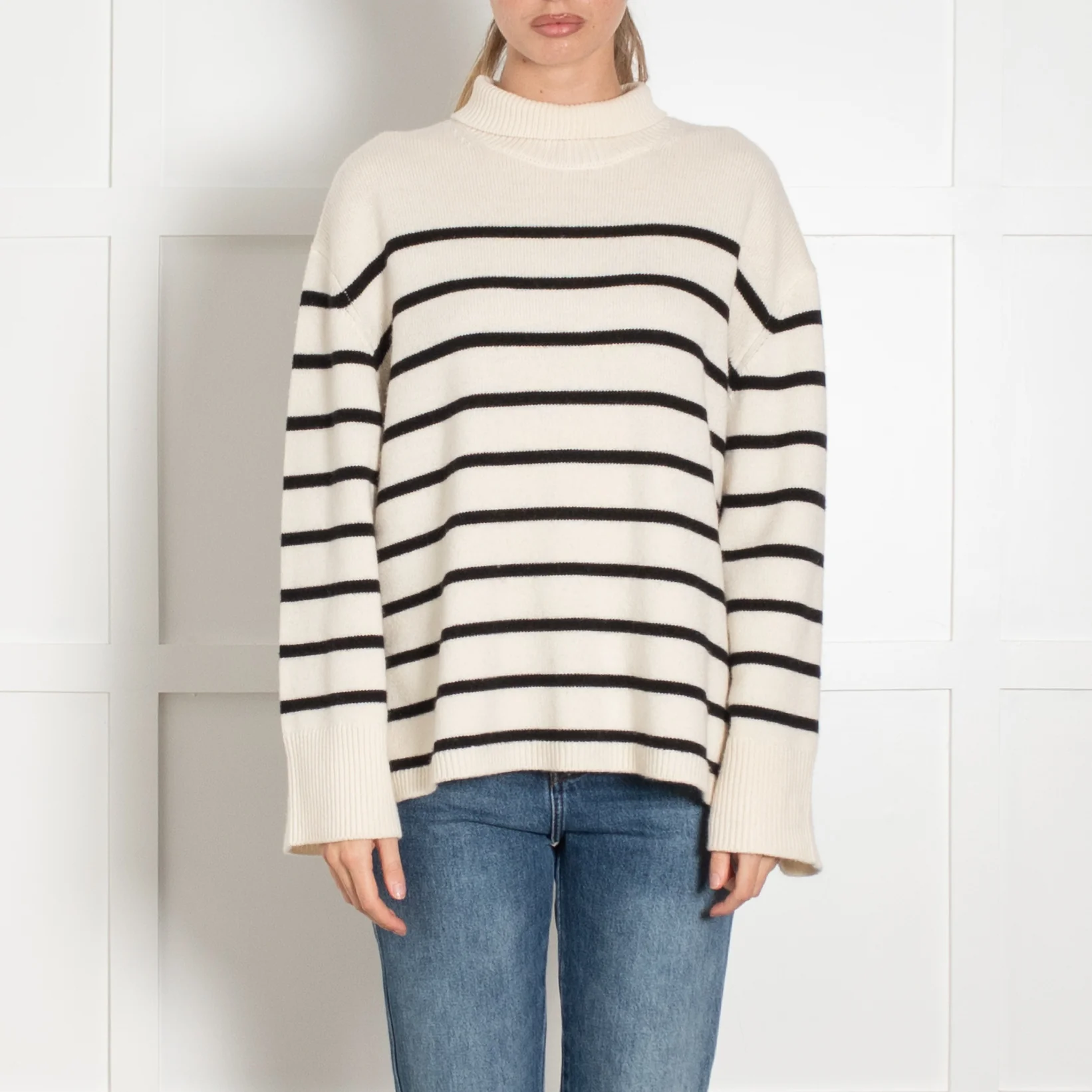Anine Bing Cream and Black Stripe Wool/Cashmere Funnel Neck Jumper - Image 2
