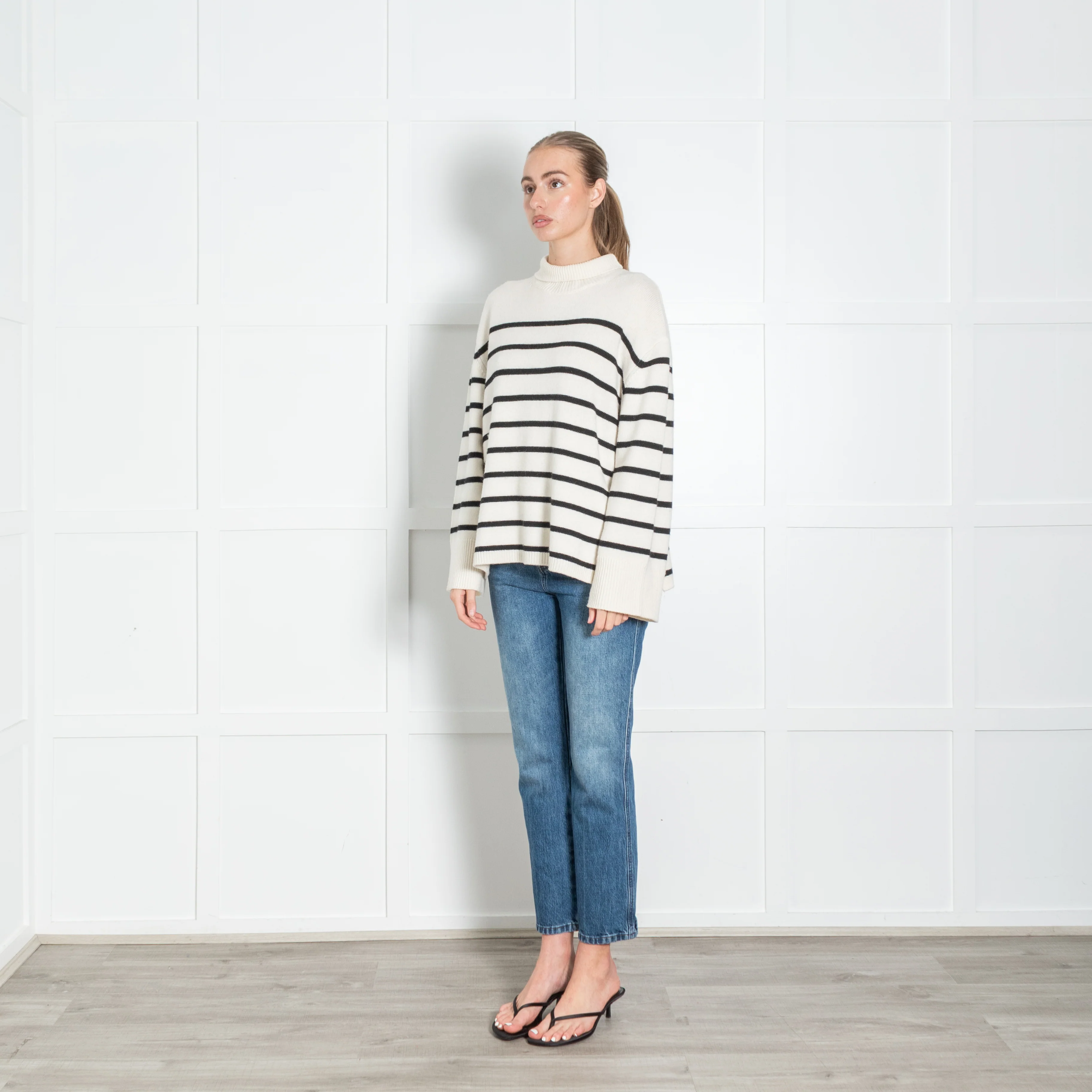 Anine Bing Cream and Black Stripe Wool/Cashmere Funnel Neck Jumper - Image 3
