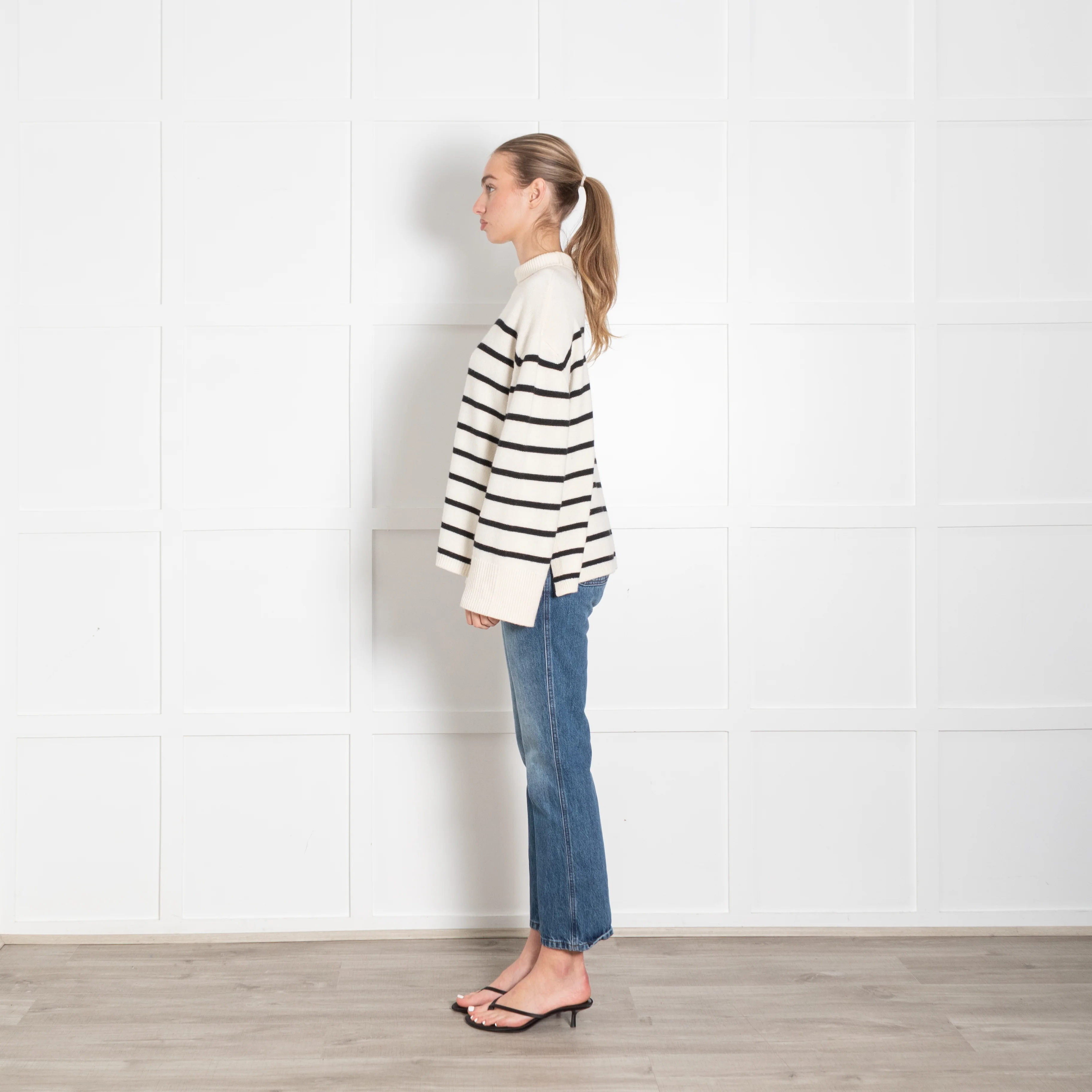 Anine Bing Cream and Black Stripe Wool/Cashmere Funnel Neck Jumper - Image 4