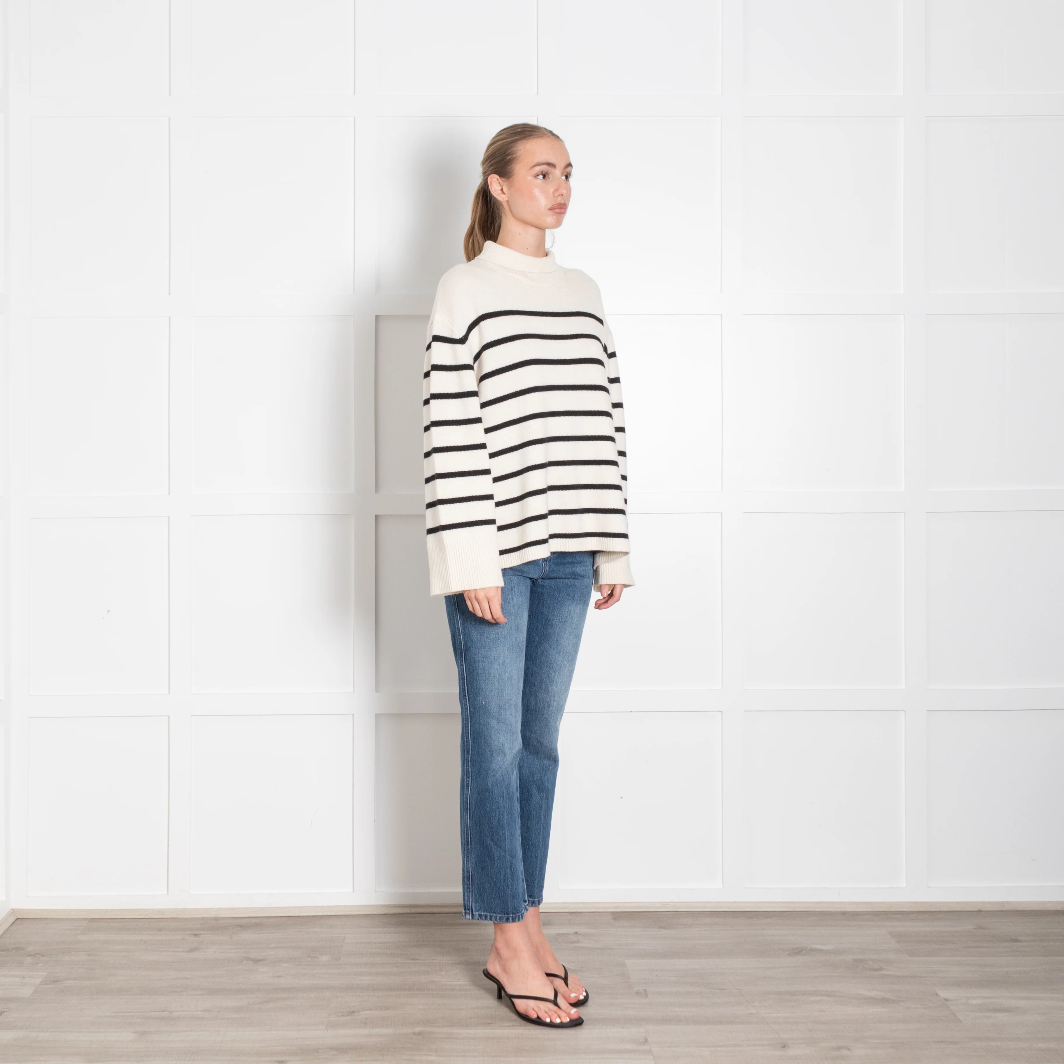 Anine Bing Cream and Black Stripe Wool/Cashmere Funnel Neck Jumper - Image 7