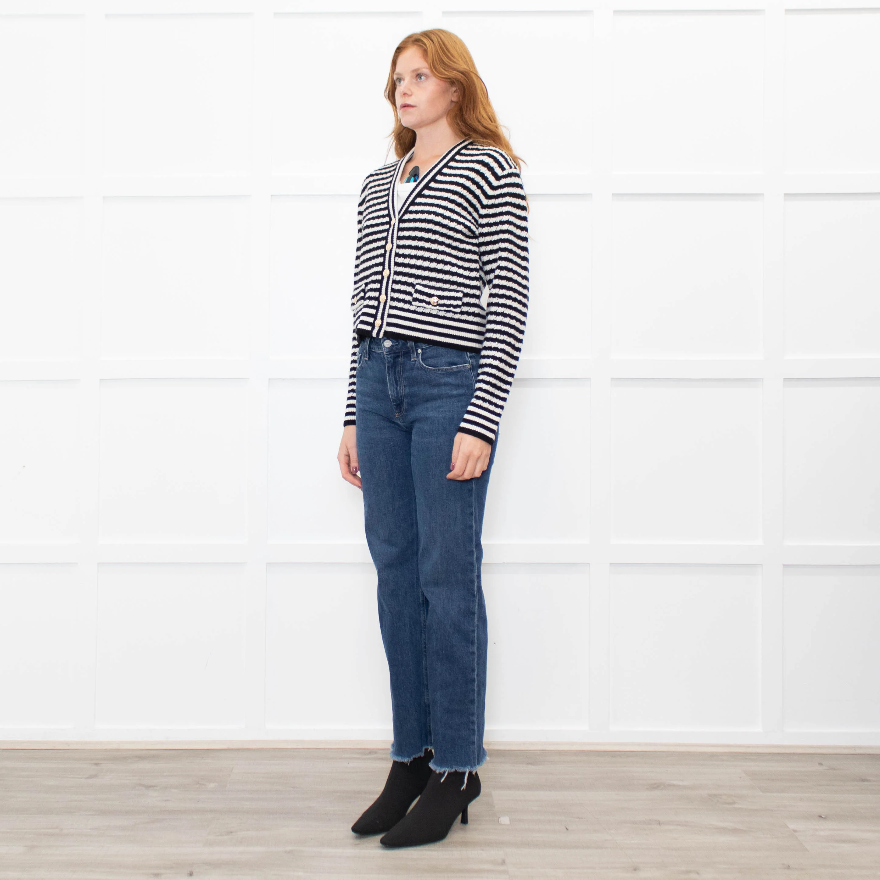 Anine Bing Gwen Black & Ivory Stripe Cardigan - Image 3