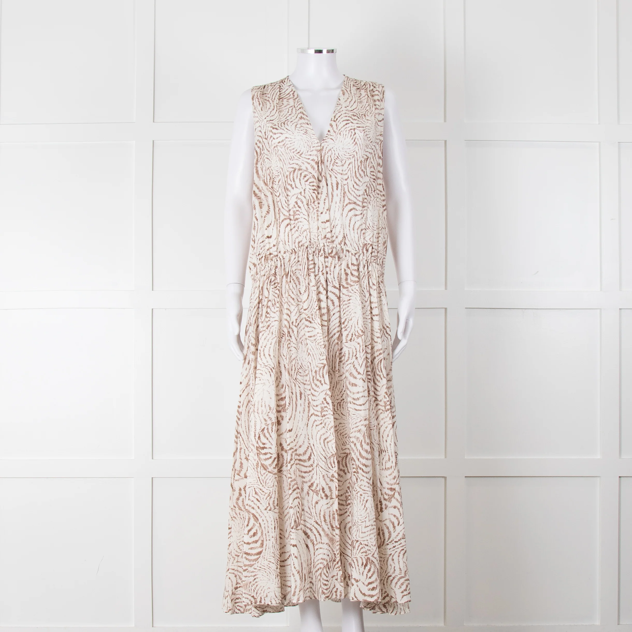Anine Bing Mia White And Sand Seashell-Print Midi Dress