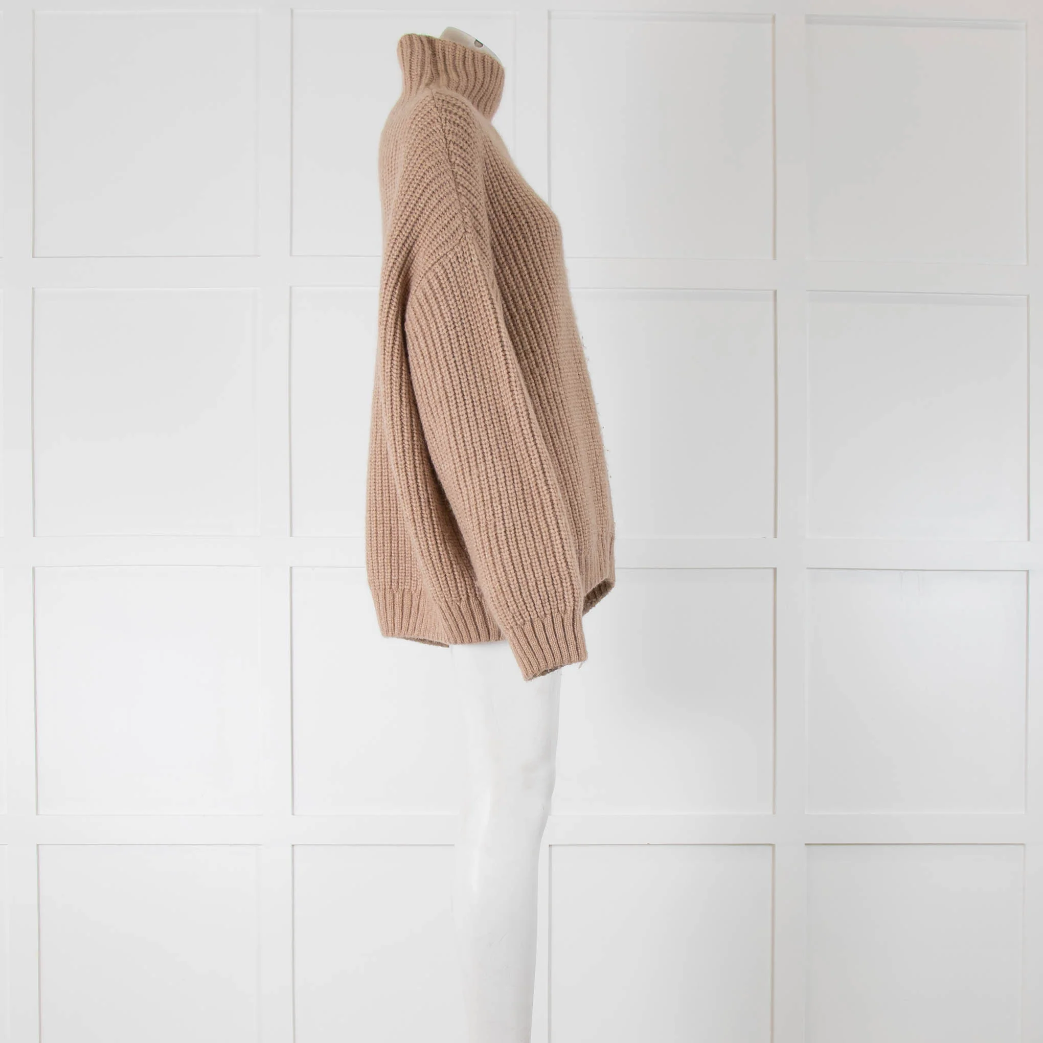 Anine Bing Sydney Ribbed Turtleneck Beige Jumper - Image 2