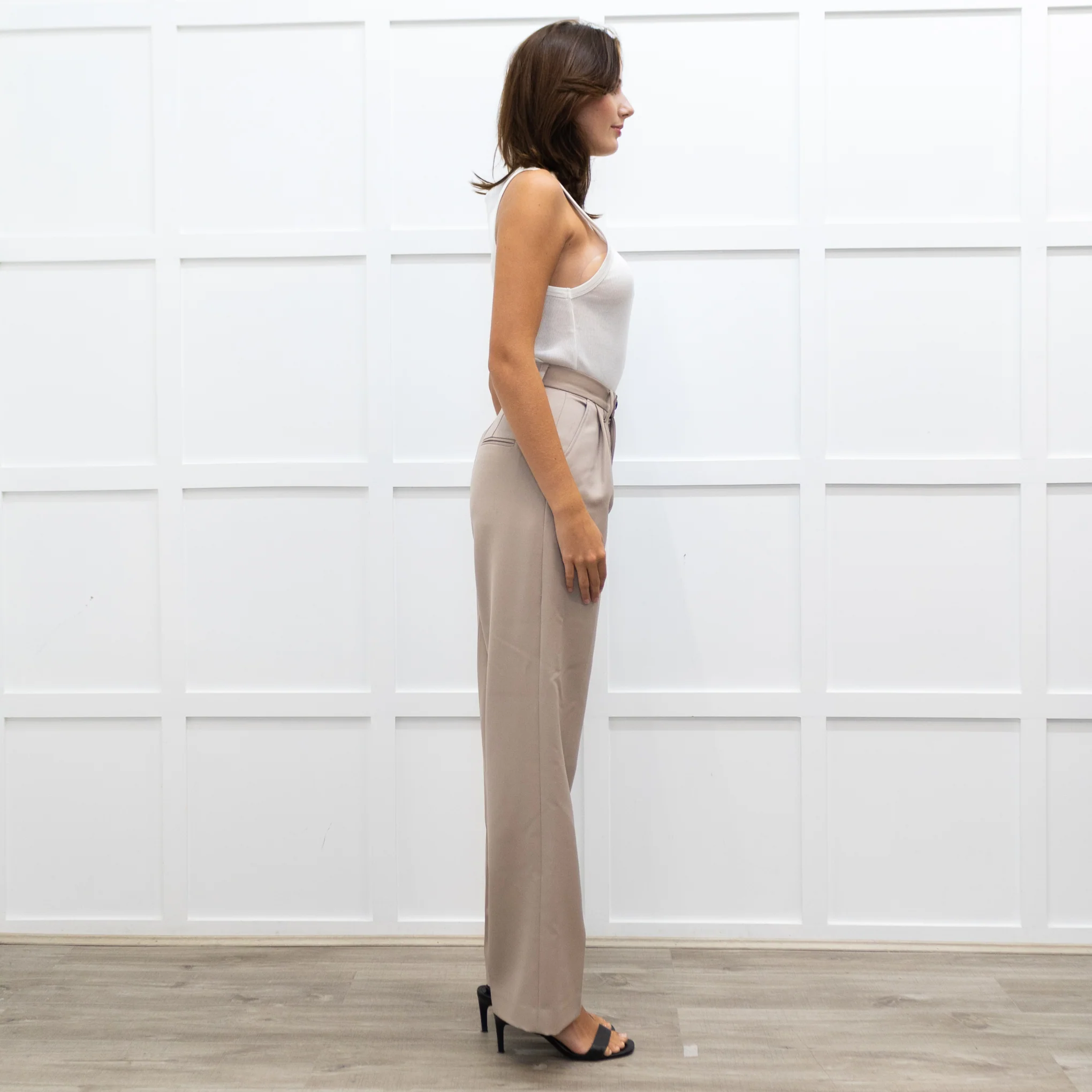 Anine Bing Taupe Brown Pleated Front Wide Leg Trousers - Image 6