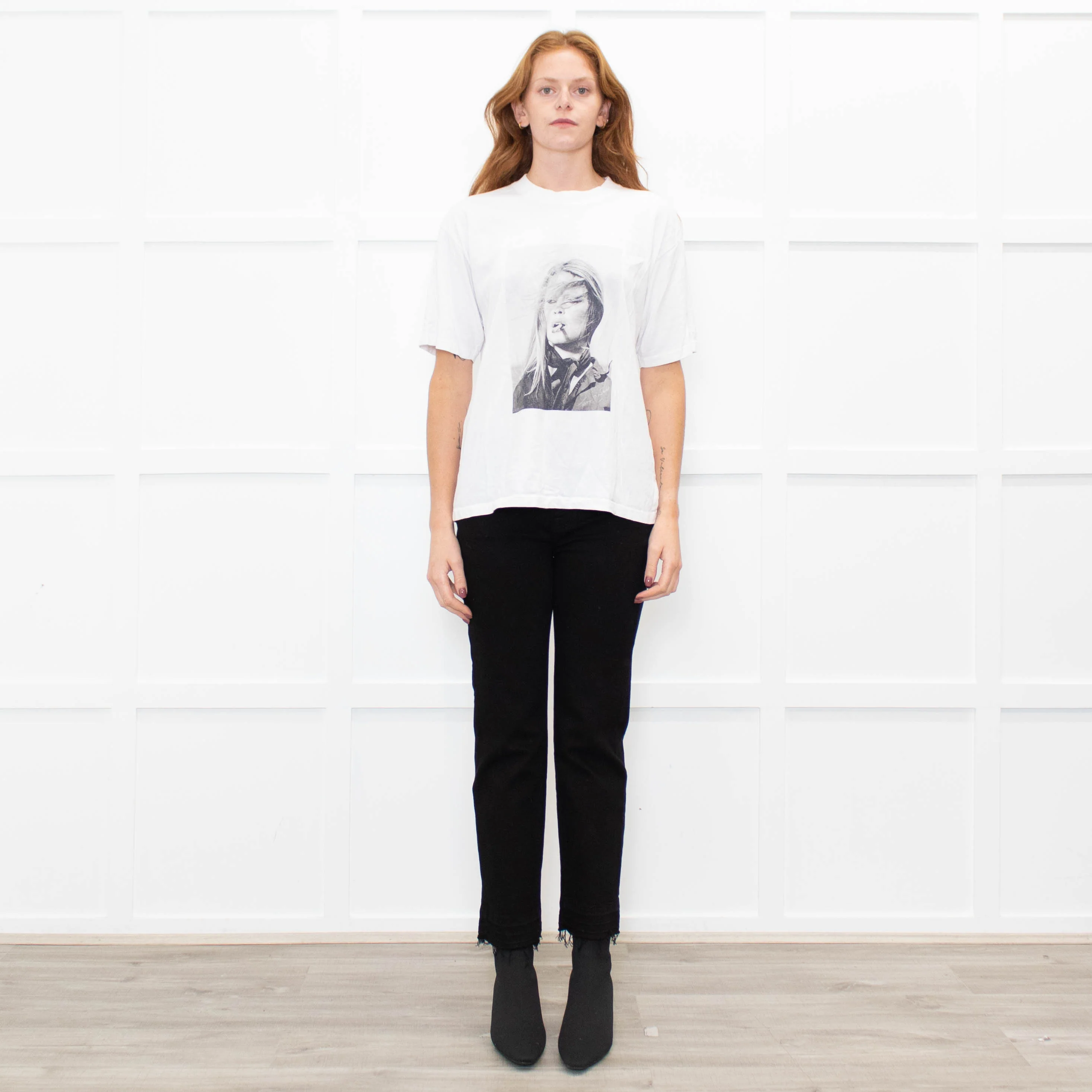 Anine Bing White Grey Brigette Bardot T Shirt
