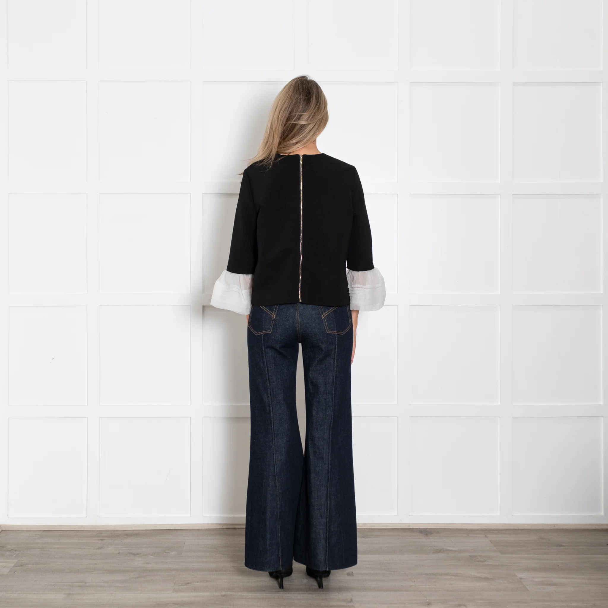 Anja Rock Black White Bell Sleeve Detail Top - Image 5