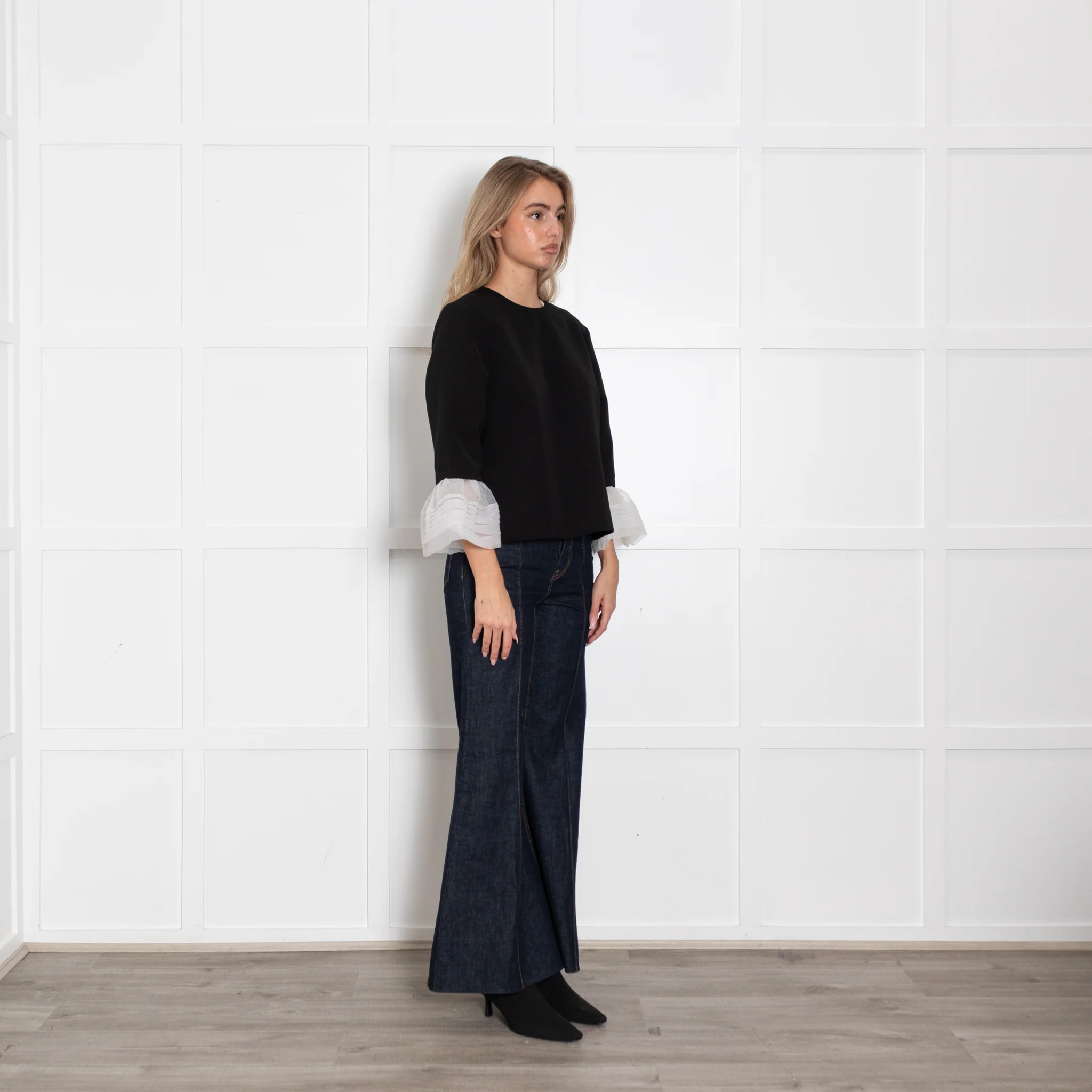 Anja Rock Black White Bell Sleeve Detail Top - Image 7