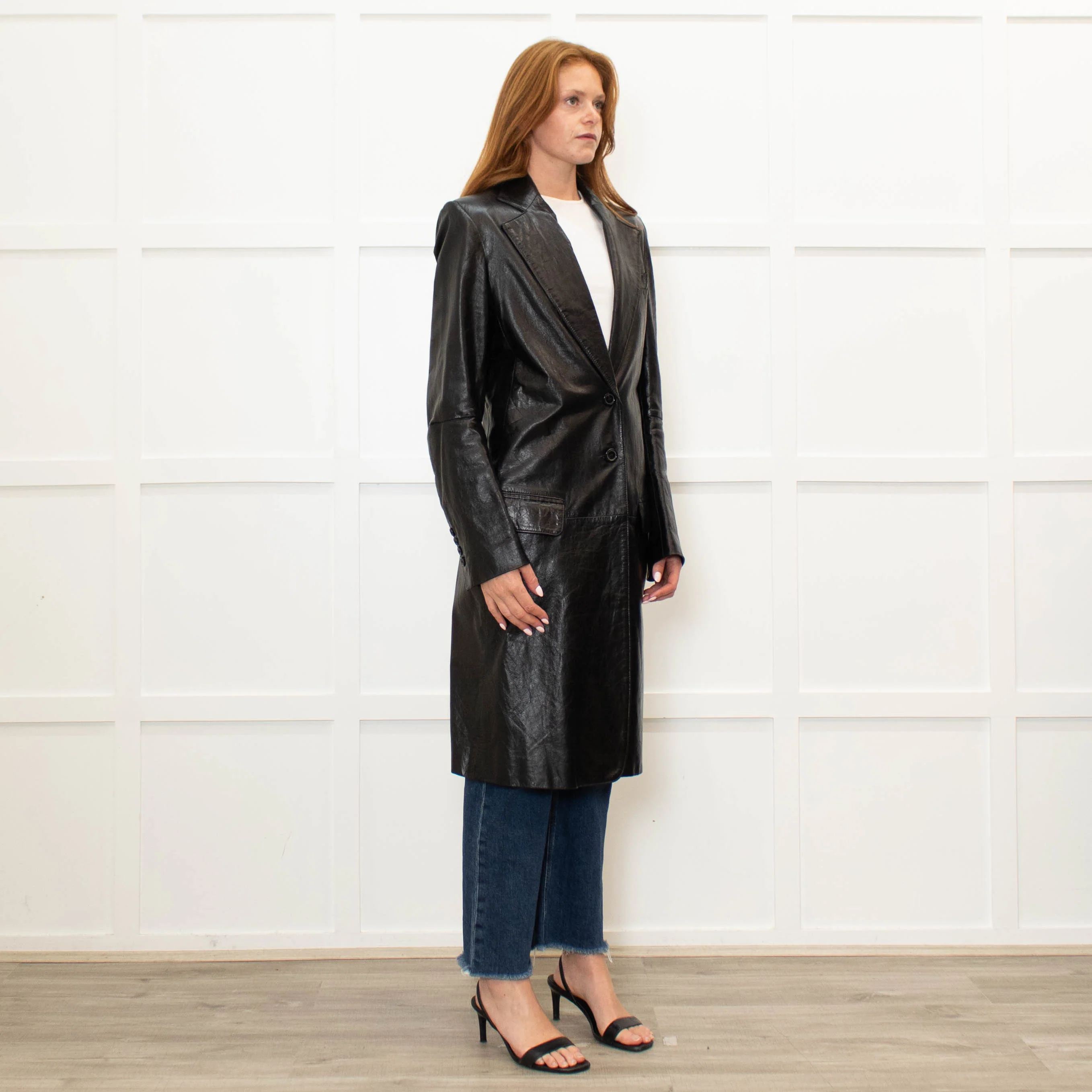 Ann Demeulemeester Black Leather Trench Coat - Image 7