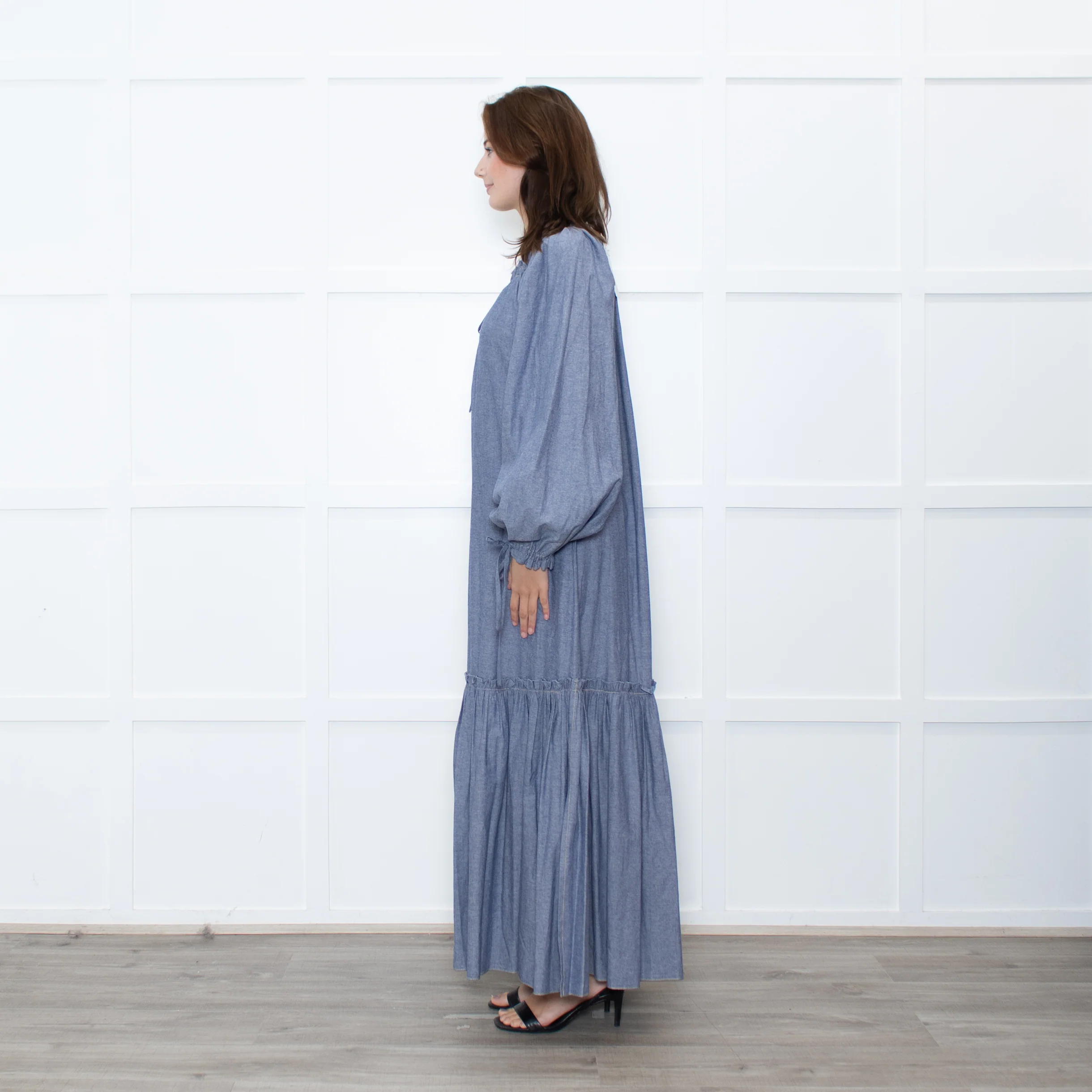 Anna Mason Light Blue Cotton Long Sleeved Maxi dress - Image 4