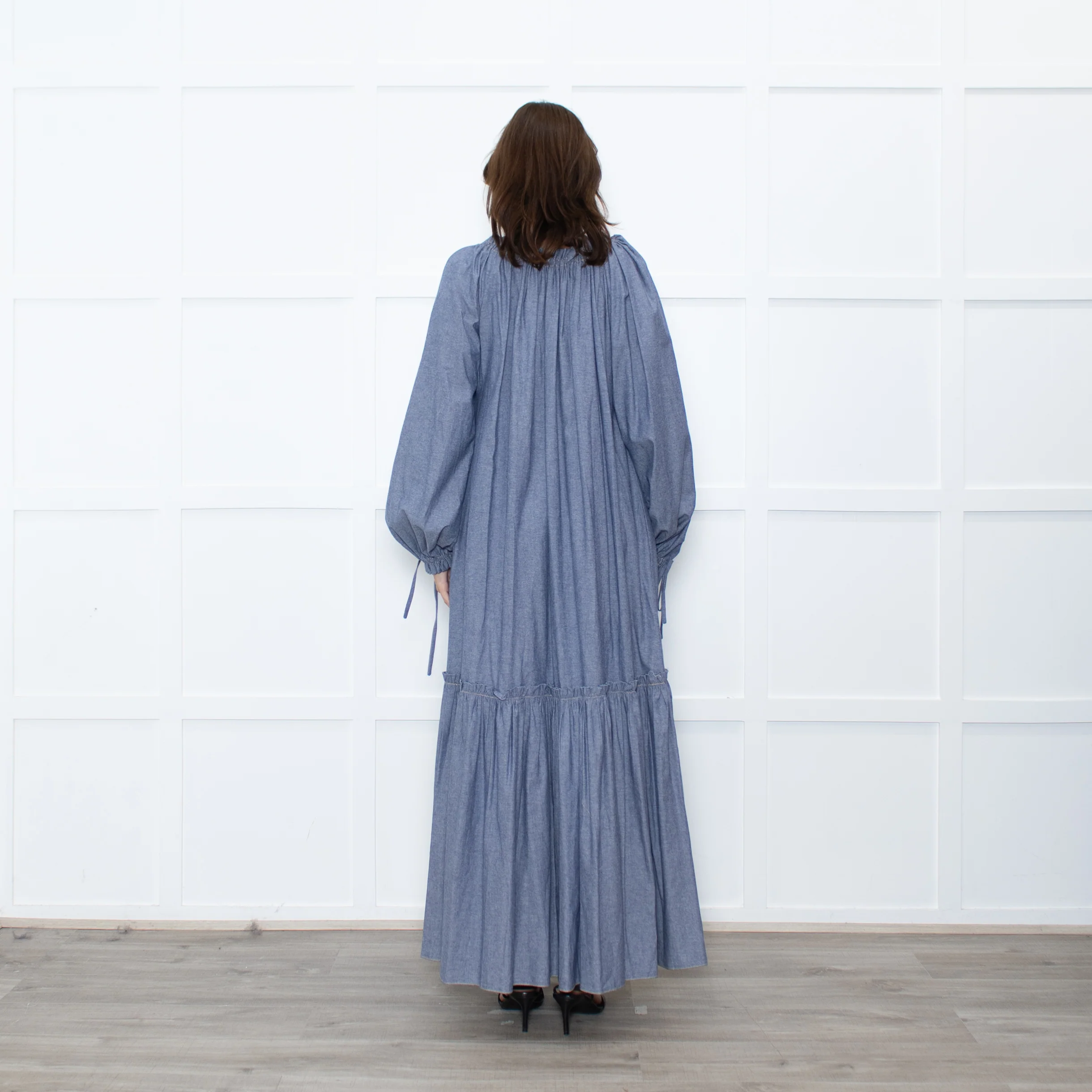 Anna Mason Light Blue Cotton Long Sleeved Maxi dress - Image 5