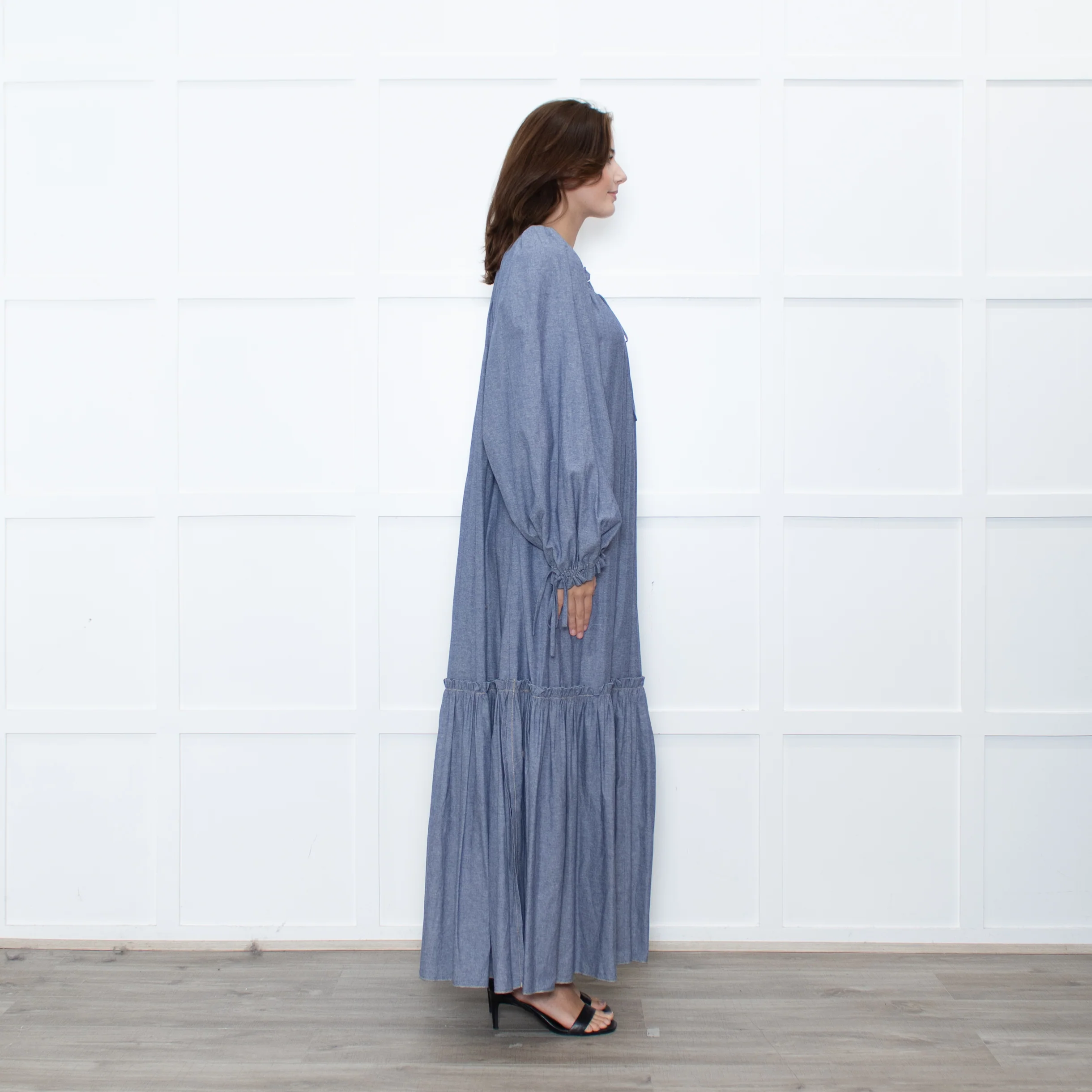 Anna Mason Light Blue Cotton Long Sleeved Maxi dress - Image 6