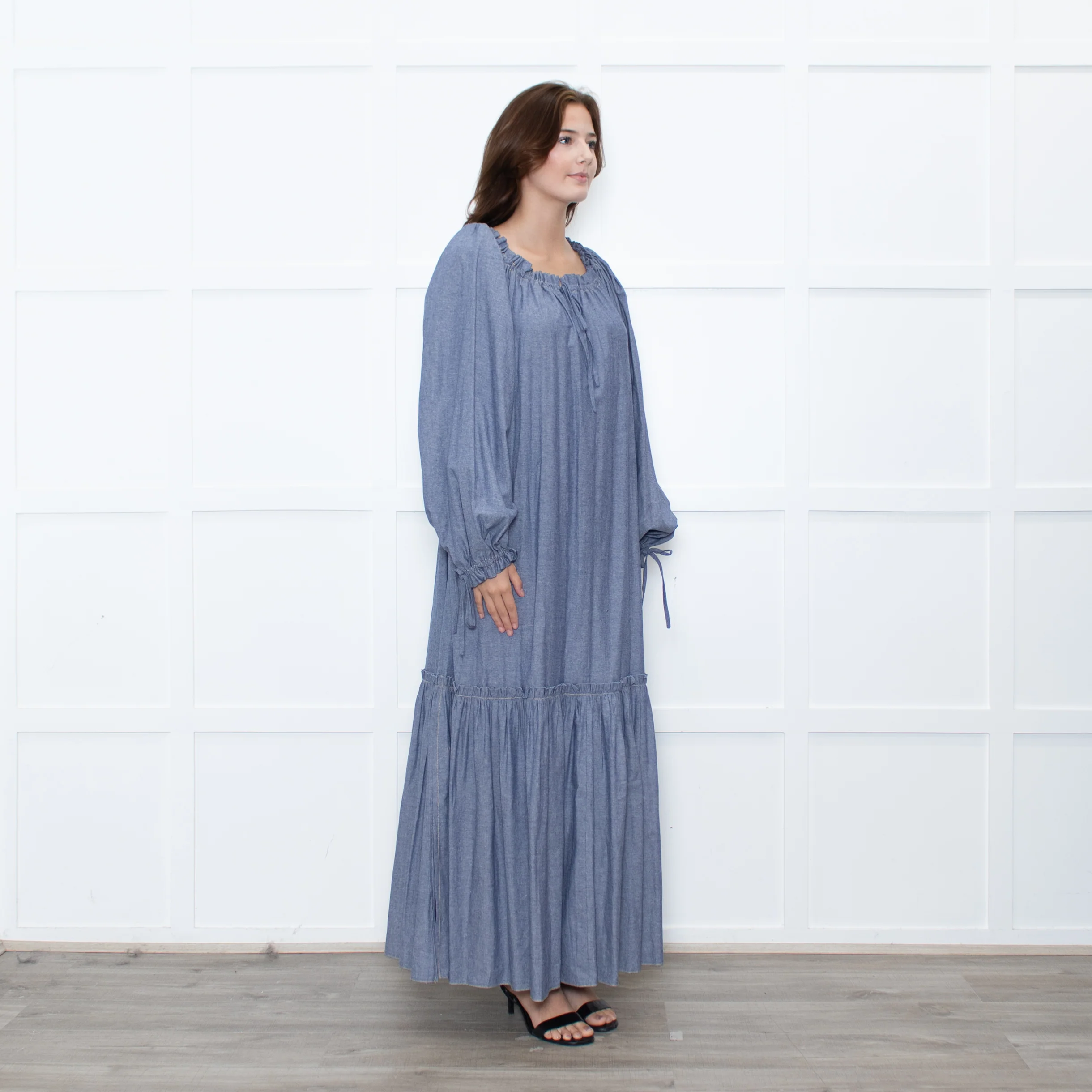 Anna Mason Light Blue Cotton Long Sleeved Maxi dress - Image 7