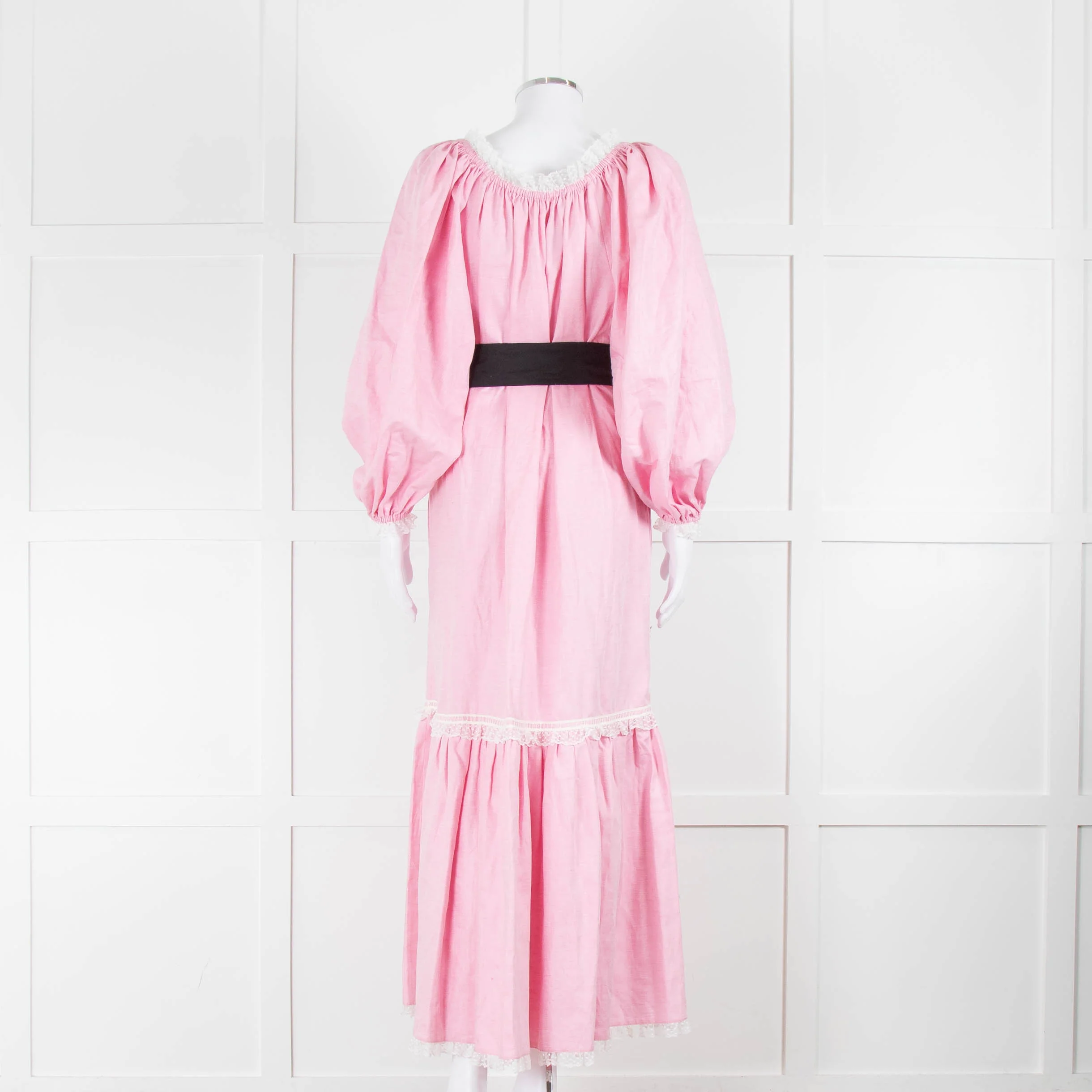 Anna Mason Pink White Lace Detail Cotton Dress - Image 3