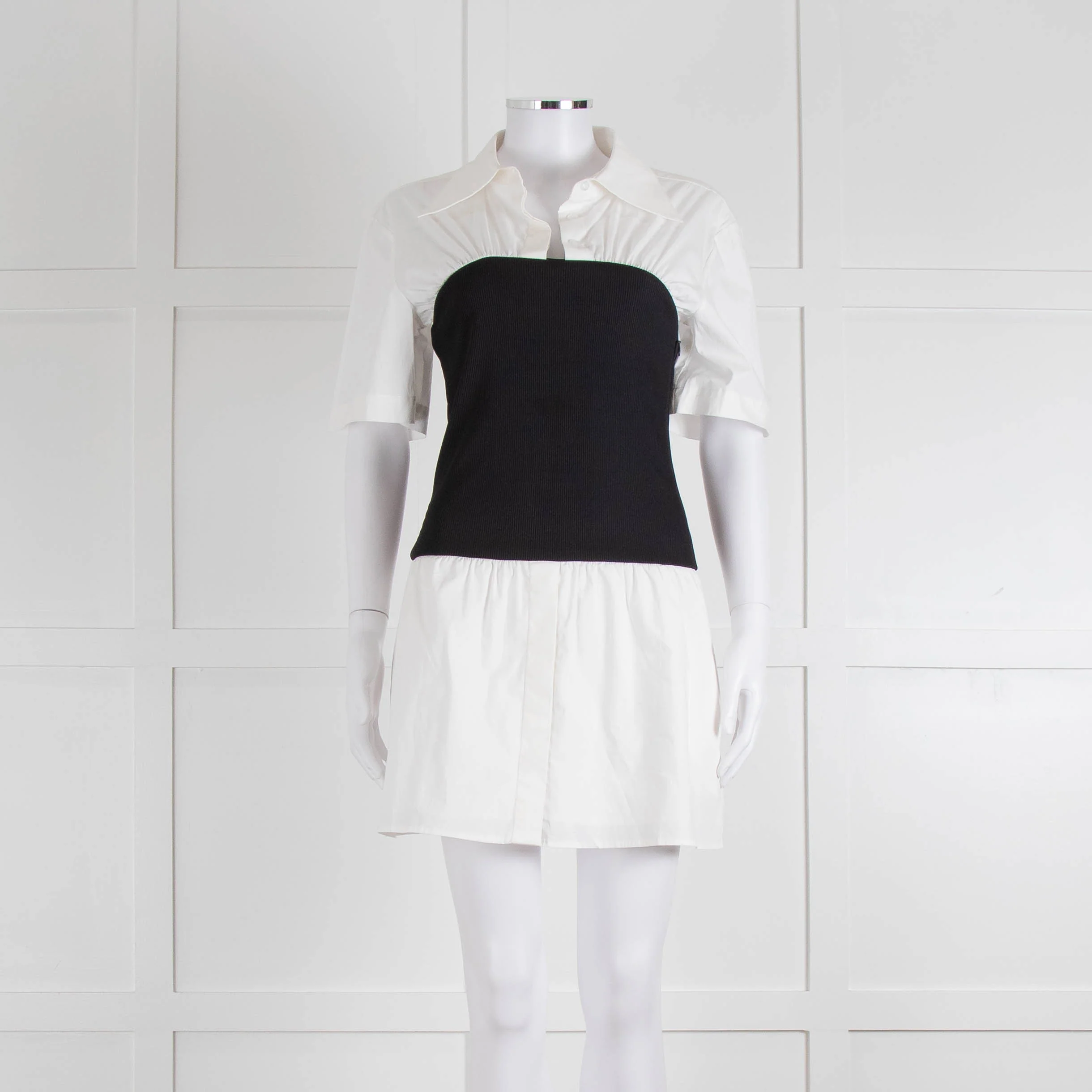 Anna Quan White Cotton Black Wide Waistband Mini Dress