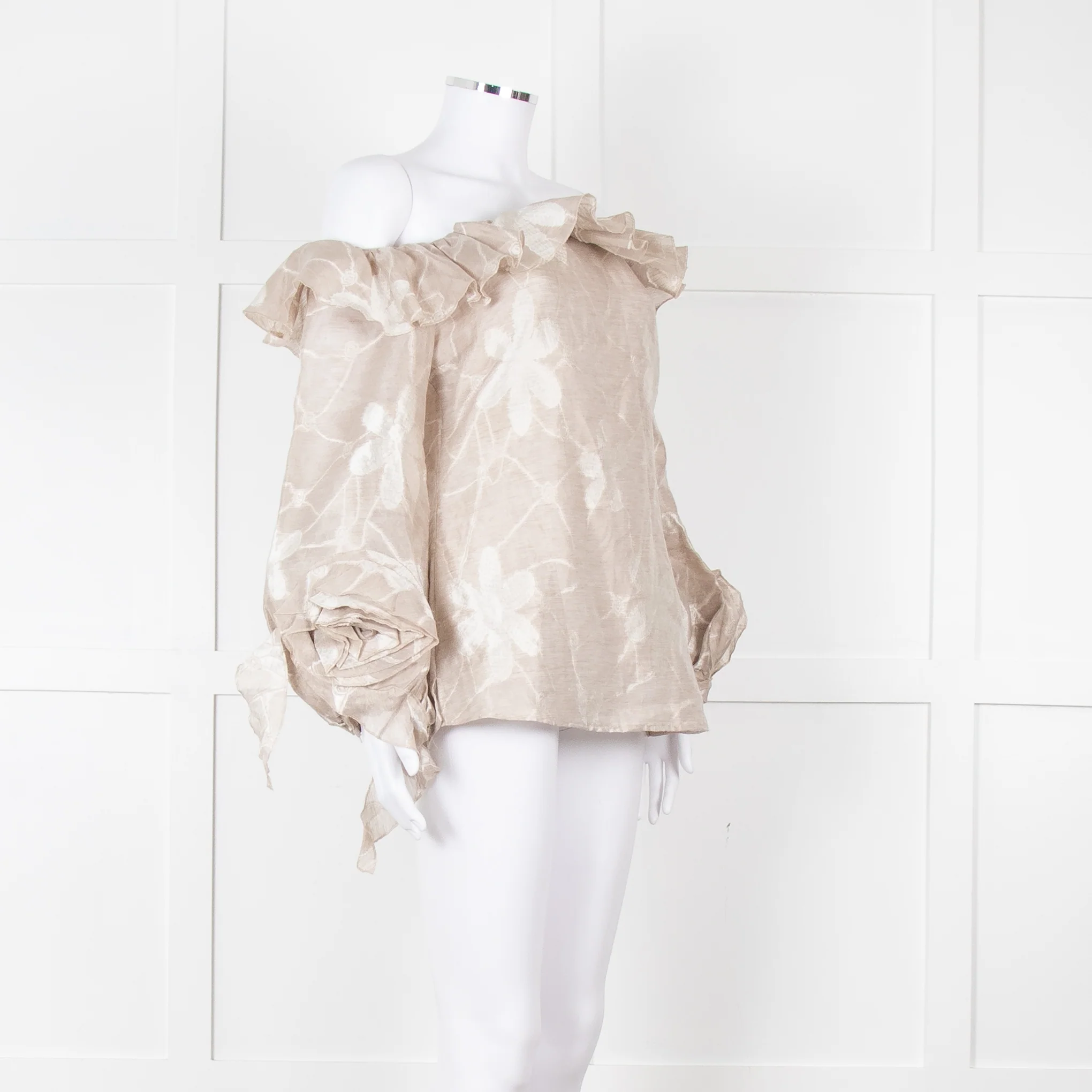 Anne Fontaine Beige Flower Sleeve Detail Top - Image 2