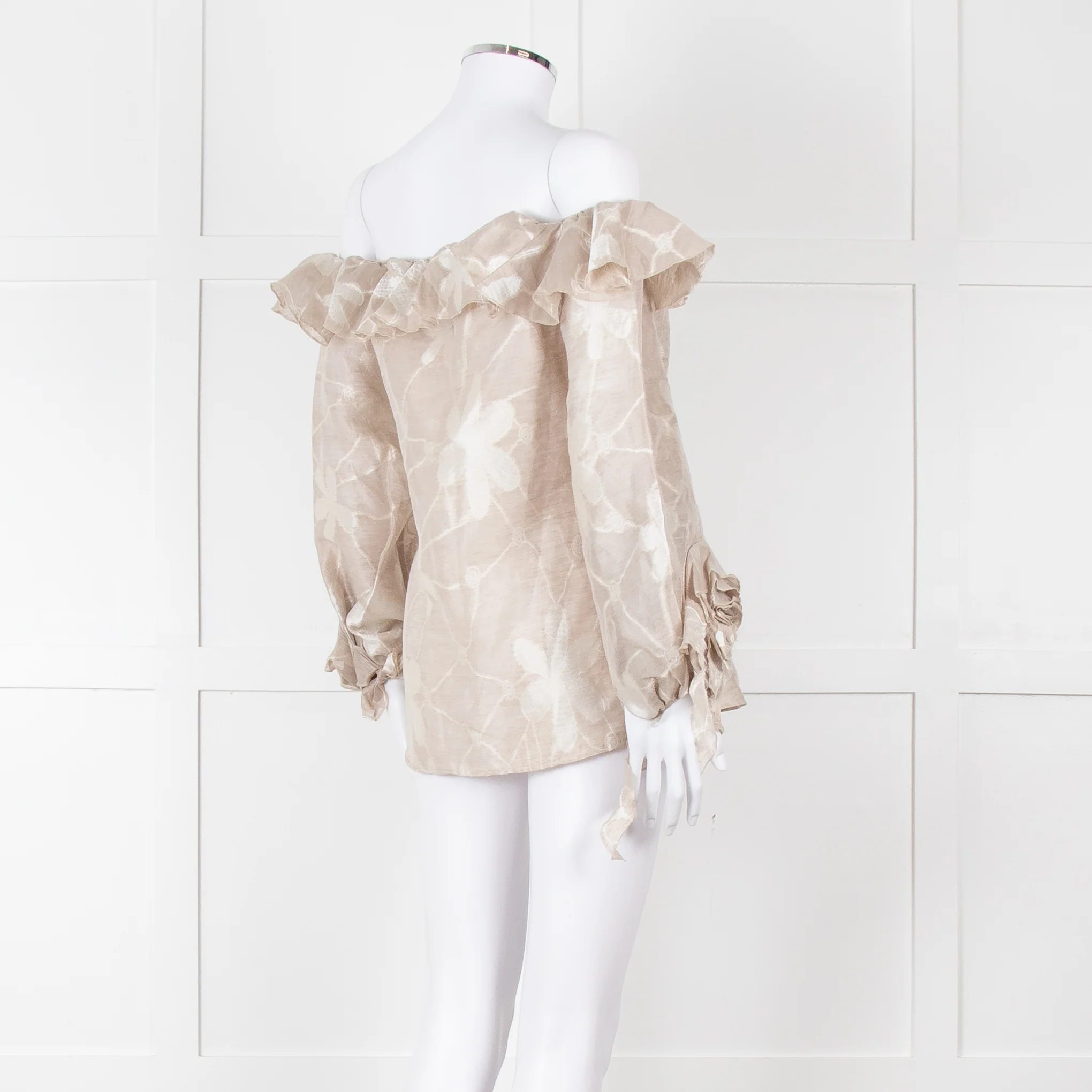 Anne Fontaine Beige Flower Sleeve Detail Top - Image 4