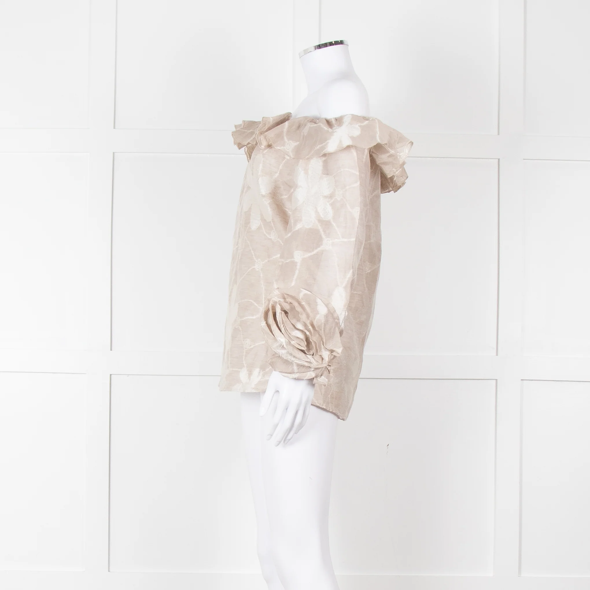 Anne Fontaine Beige Flower Sleeve Detail Top - Image 7
