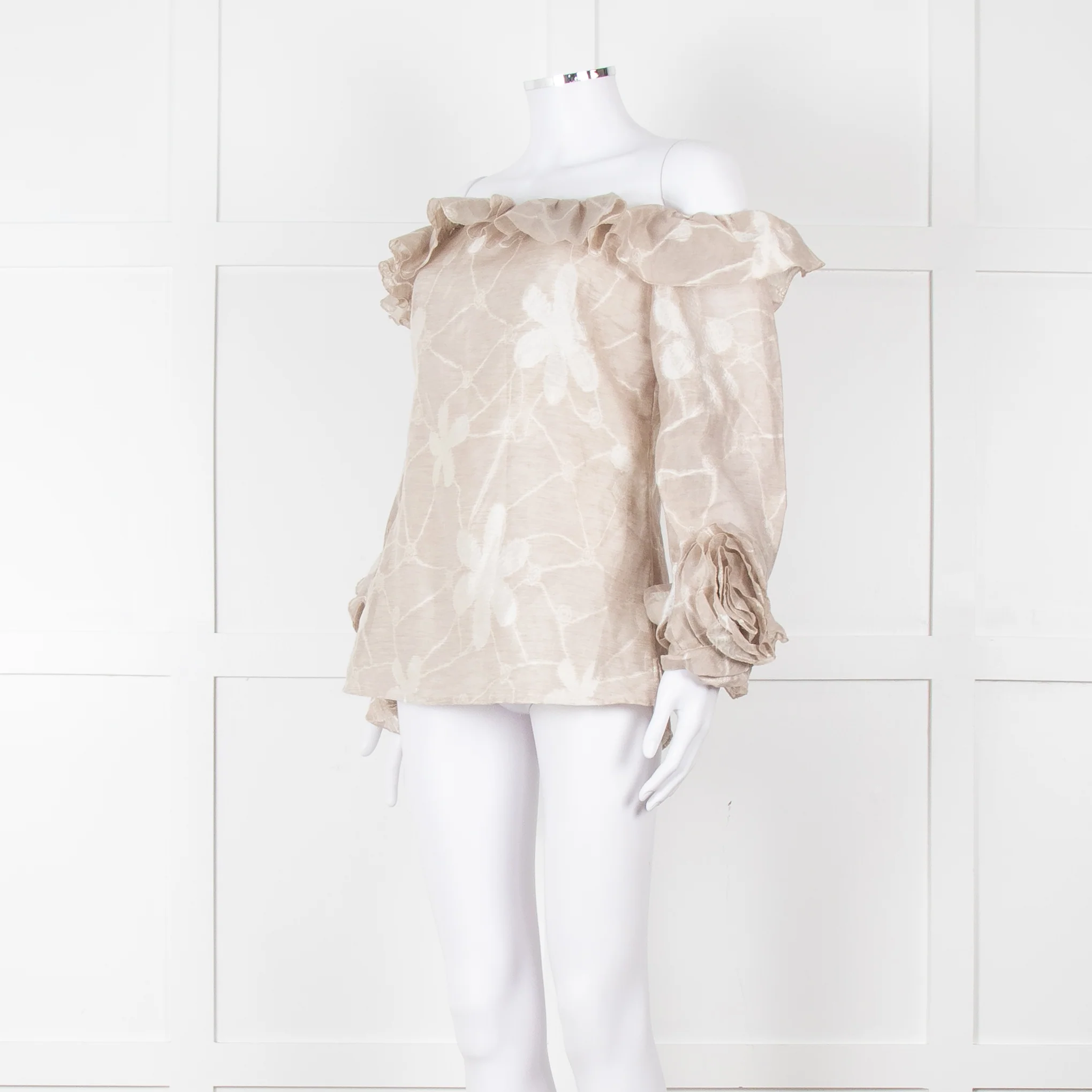 Anne Fontaine Beige Flower Sleeve Detail Top - Image 8