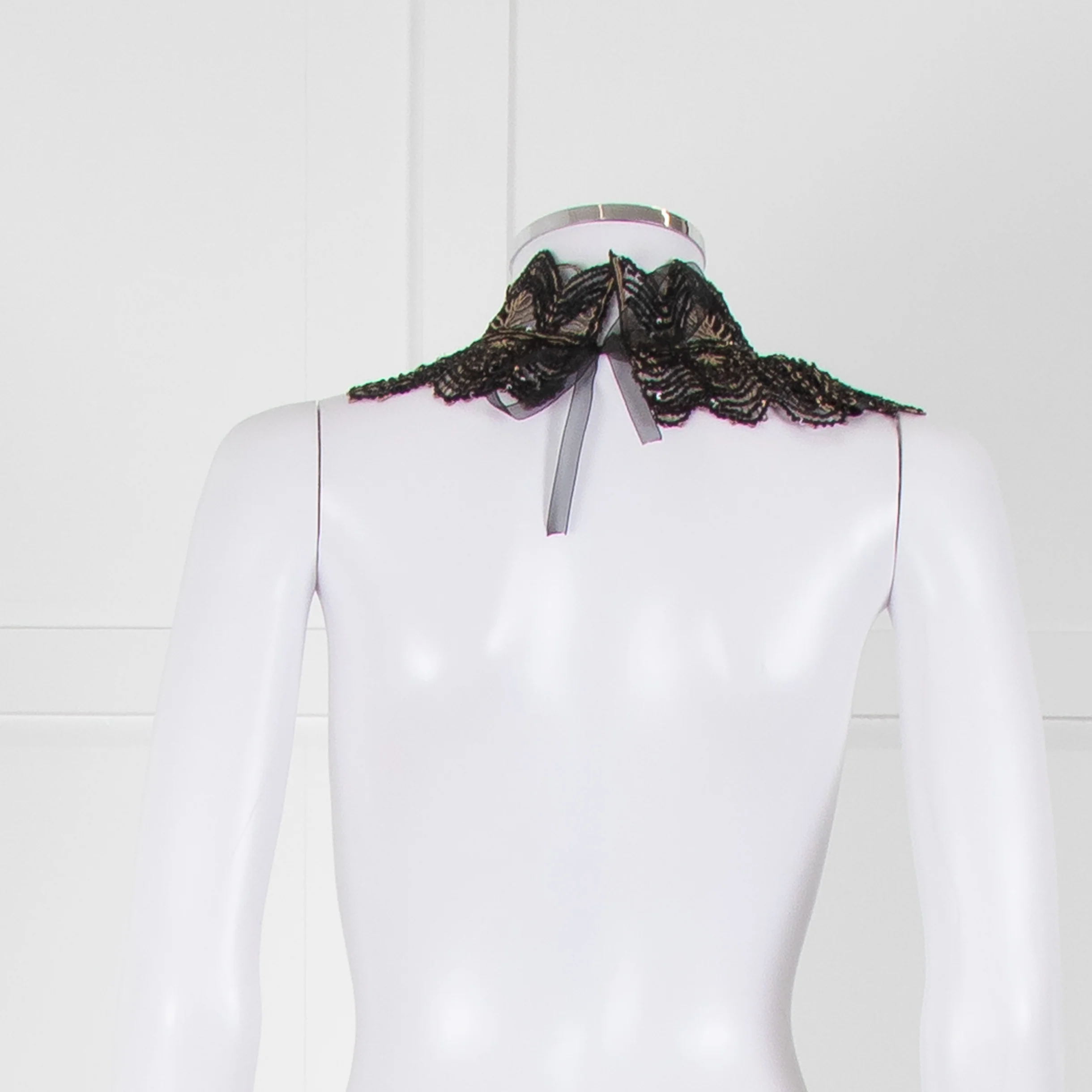 Anne Fontaine Black Embellished Crochet High Collar - Image 5