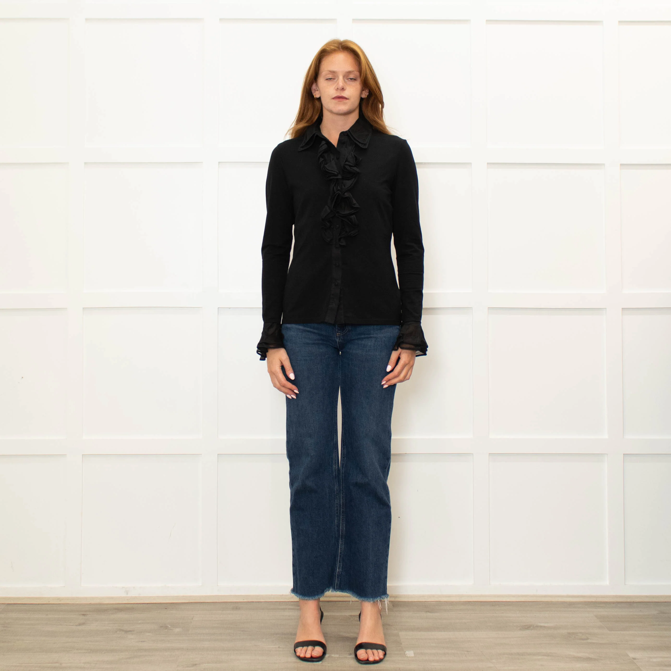 Anne Fontaine Black Frill Trim Shirt