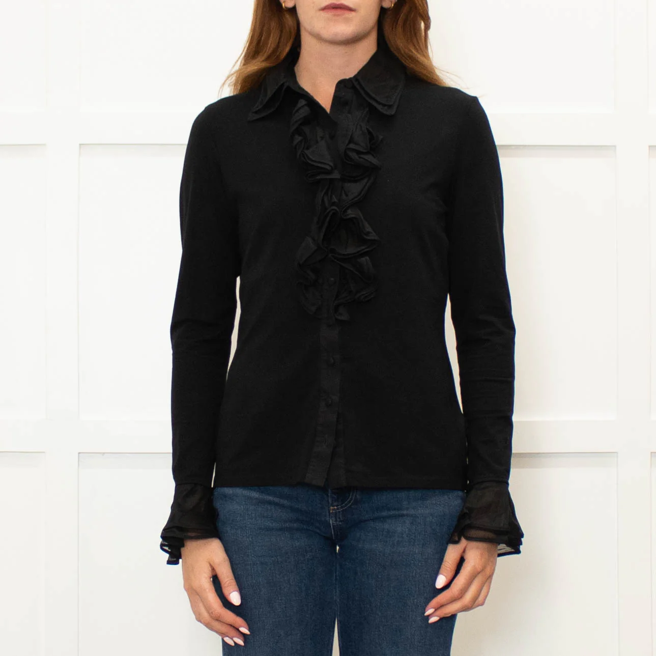 Anne Fontaine Black Frill Trim Shirt - Image 2