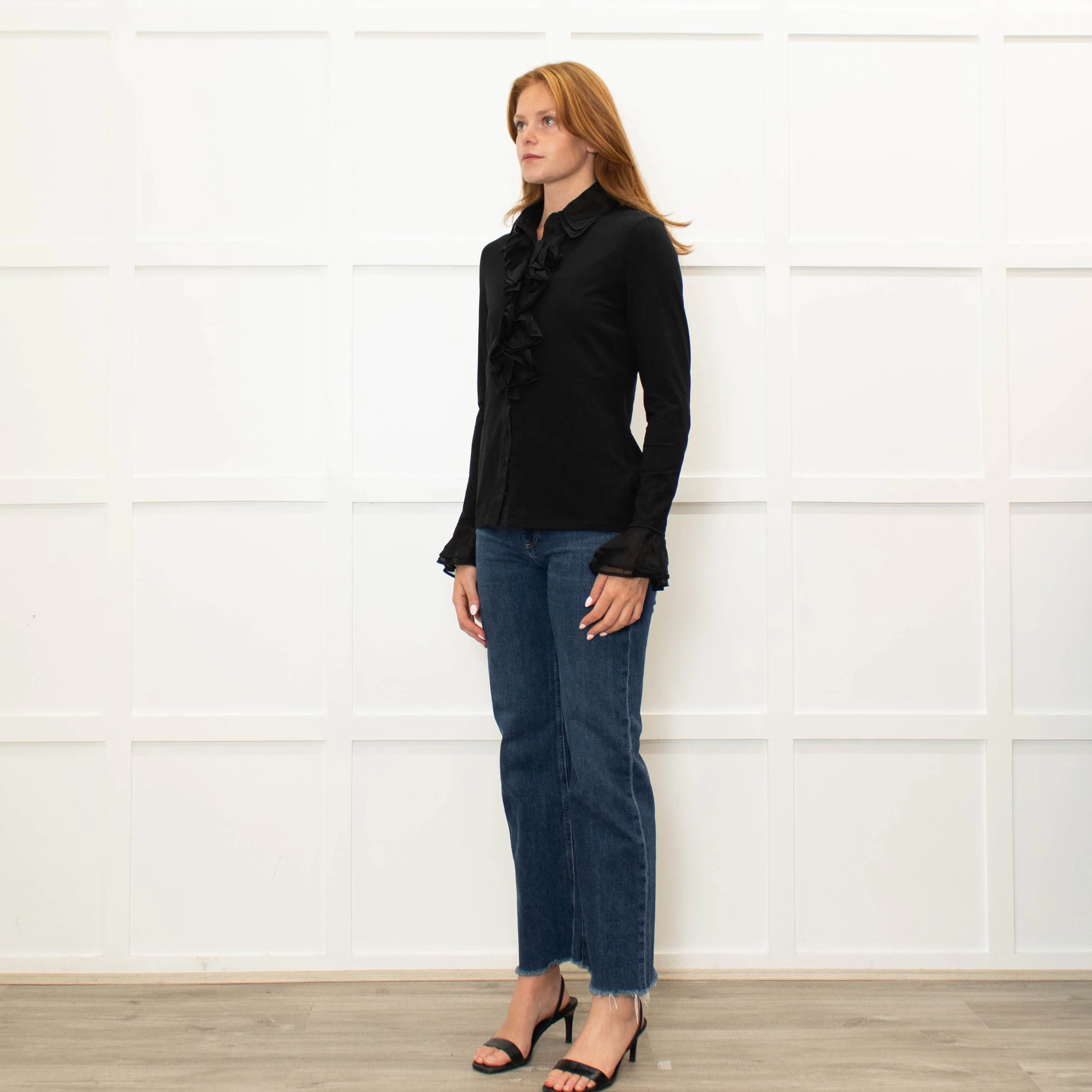 Anne Fontaine Black Frill Trim Shirt - Image 3