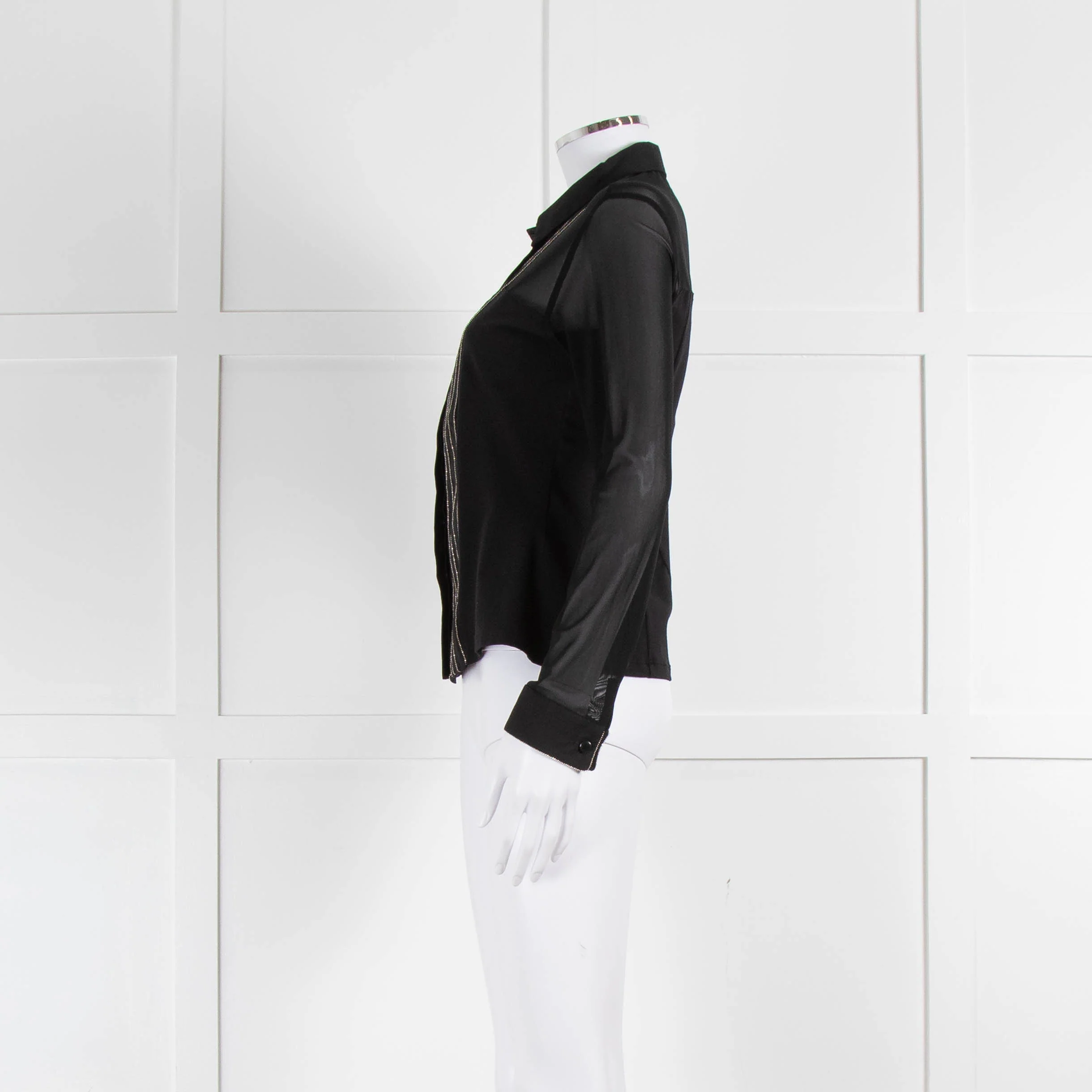 Anne Fontaine Black Mesh Sleeve Silver Chain Front Shirt - Image 7