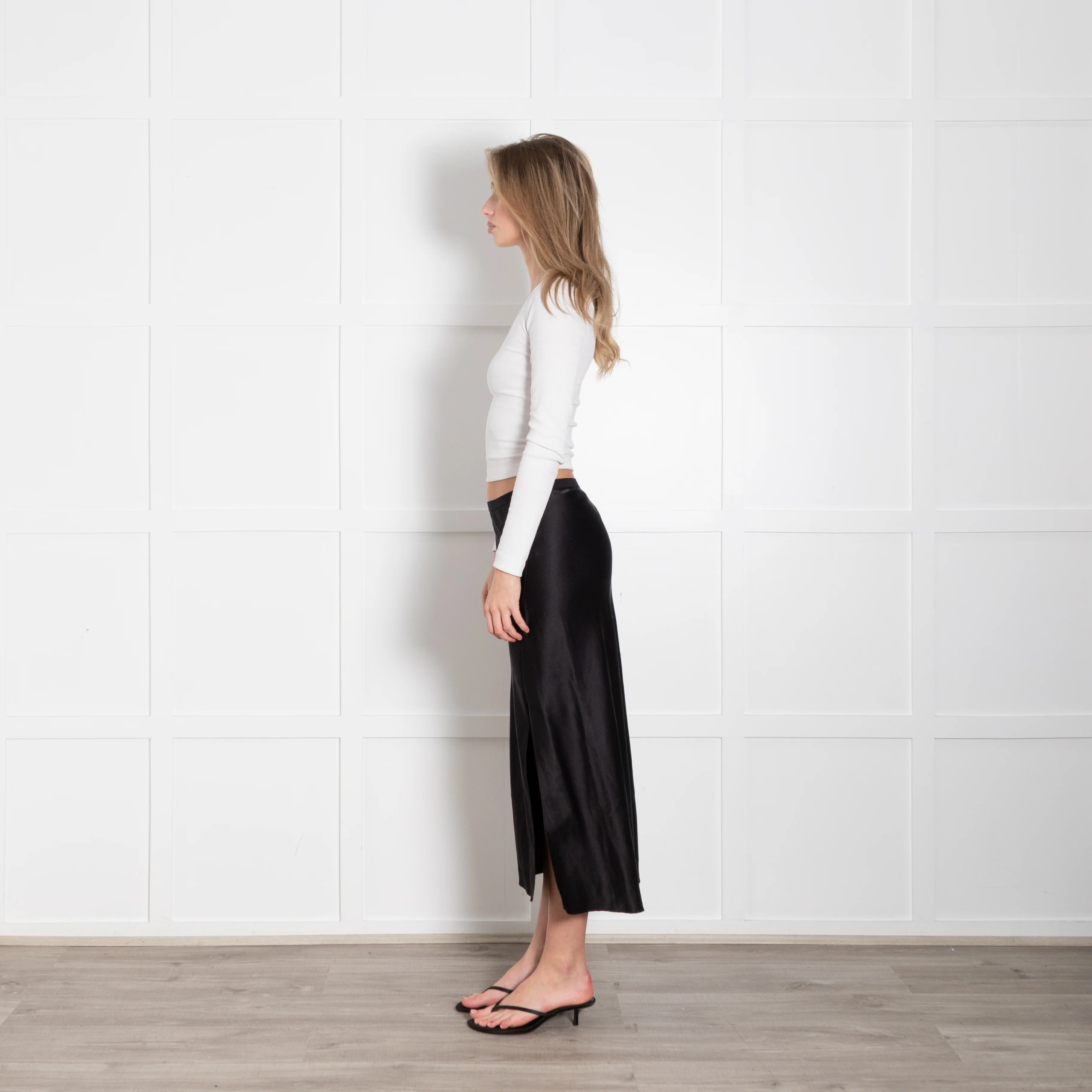 Anine Bing Black Stretchy Split Seam Silk Skirt - Image 4