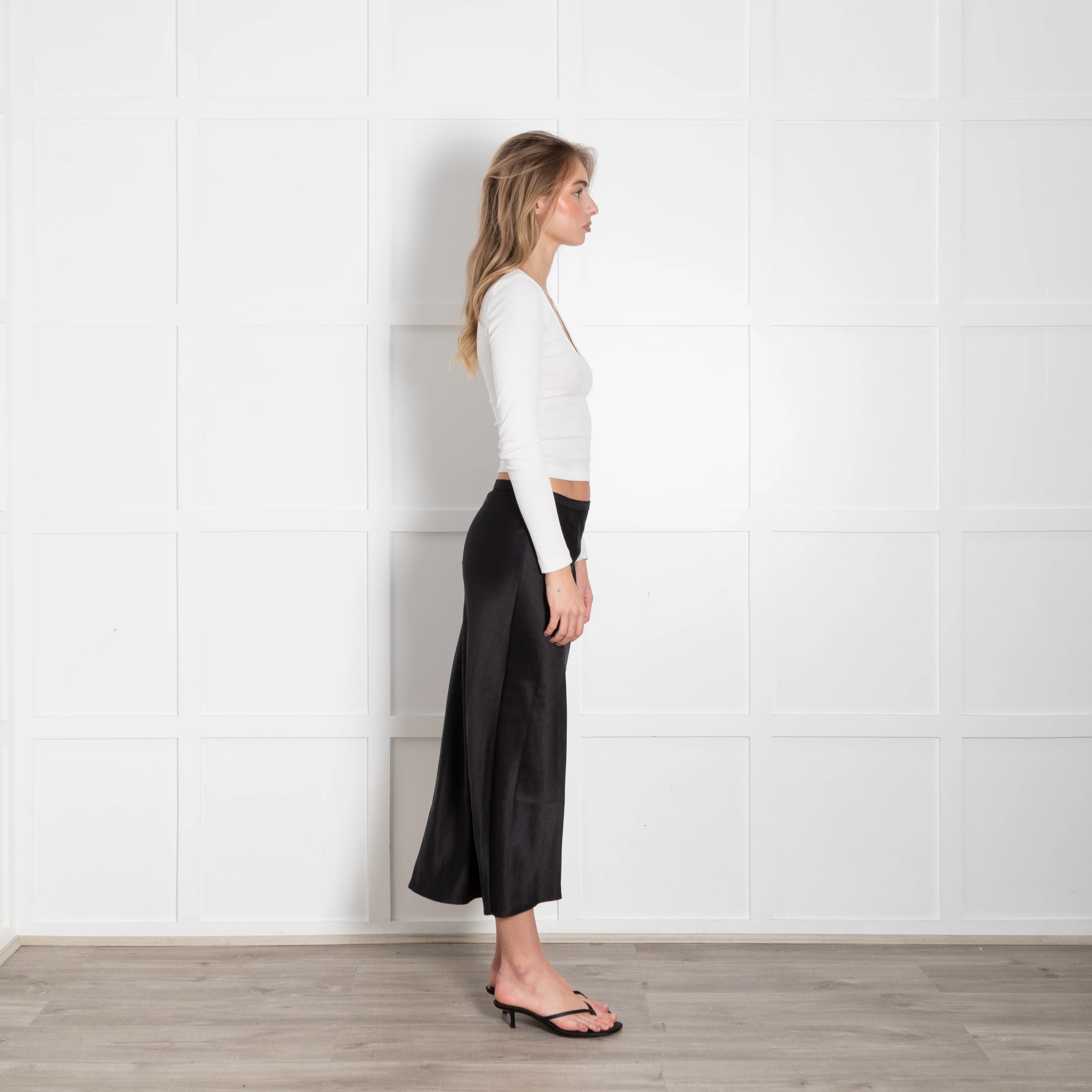 Anine Bing Black Stretchy Split Seam Silk Skirt - Image 6