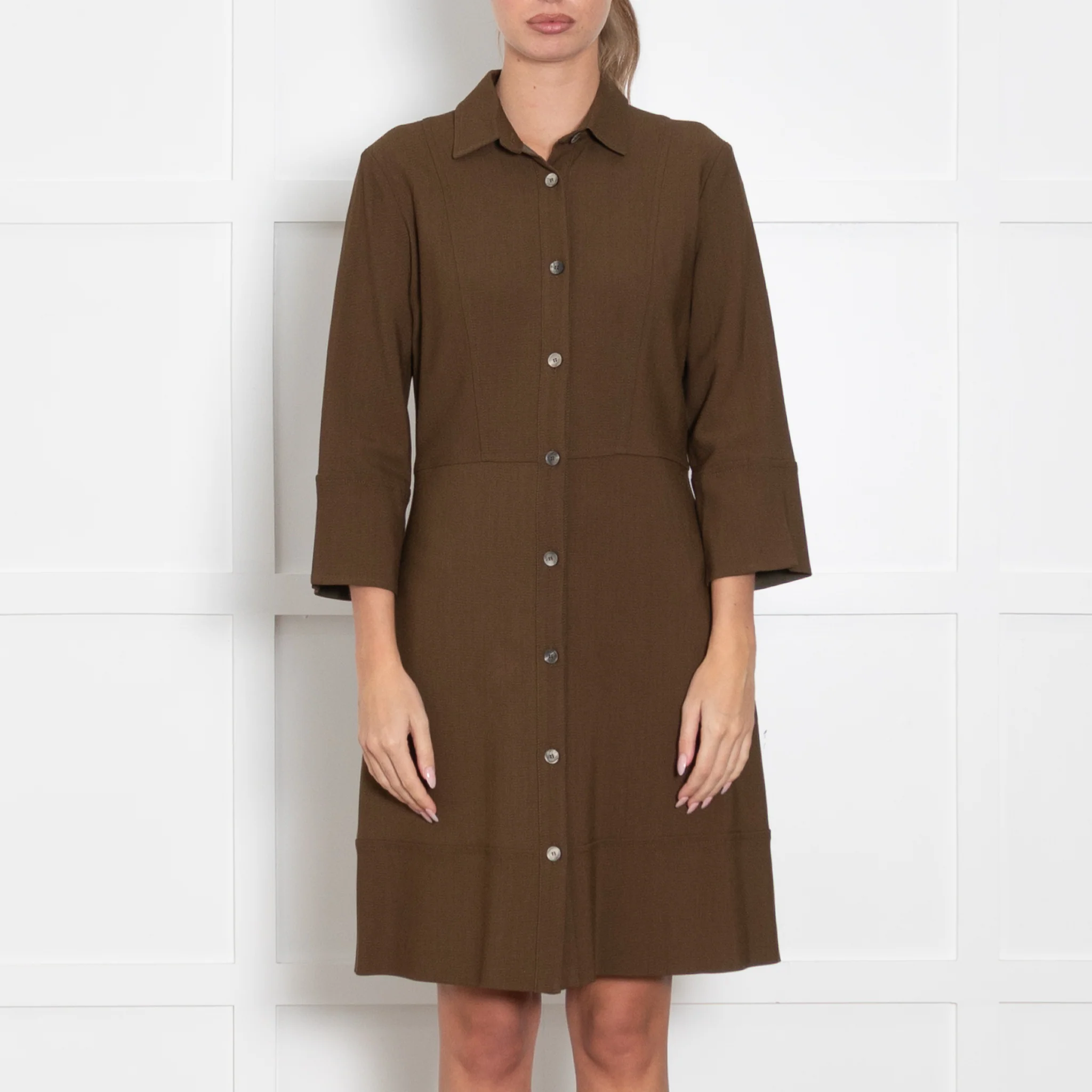 Antonelli Khaki 3/4 Sleeve Buttoned Up Dress - Image 2