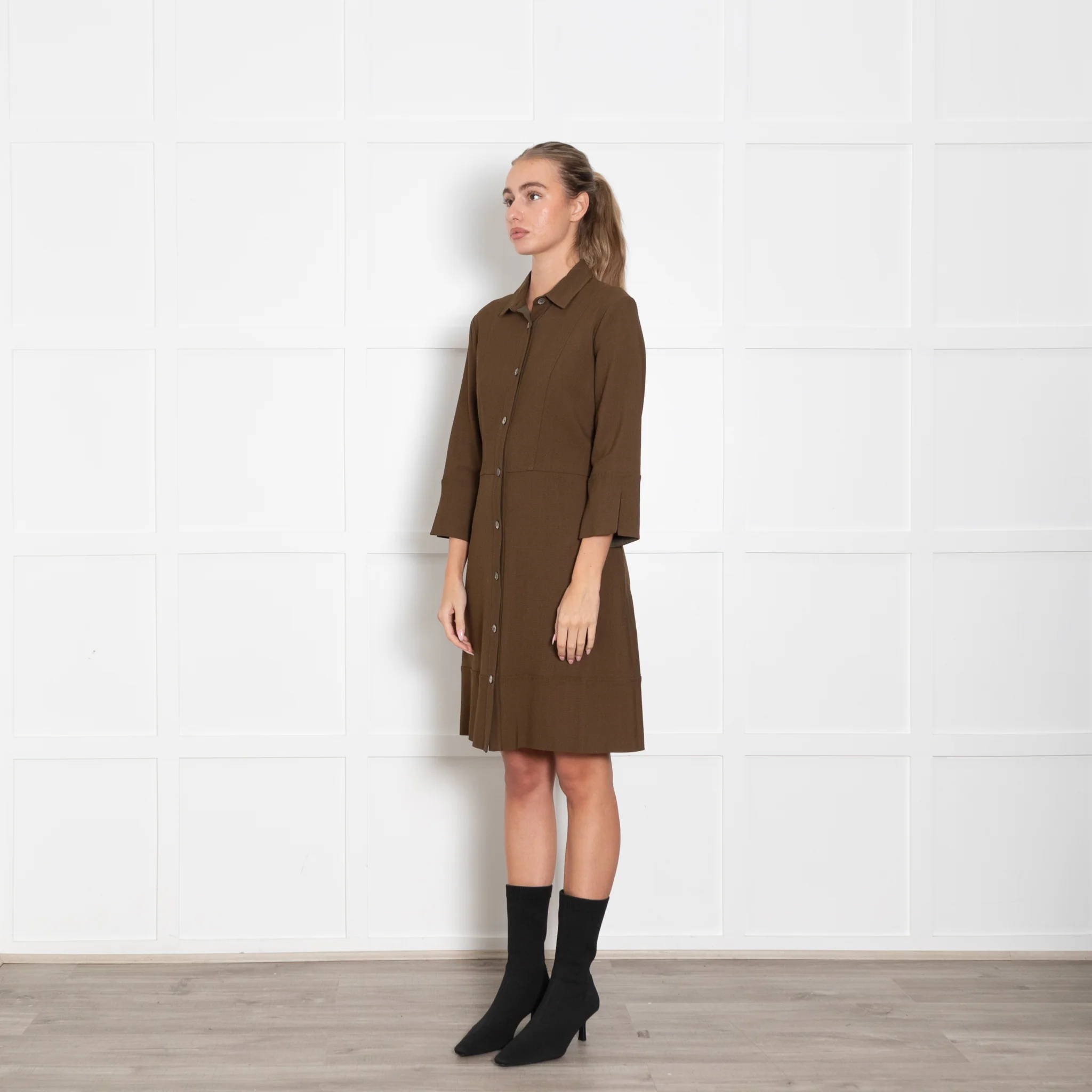 Antonelli Khaki 3/4 Sleeve Buttoned Up Dress - Image 3