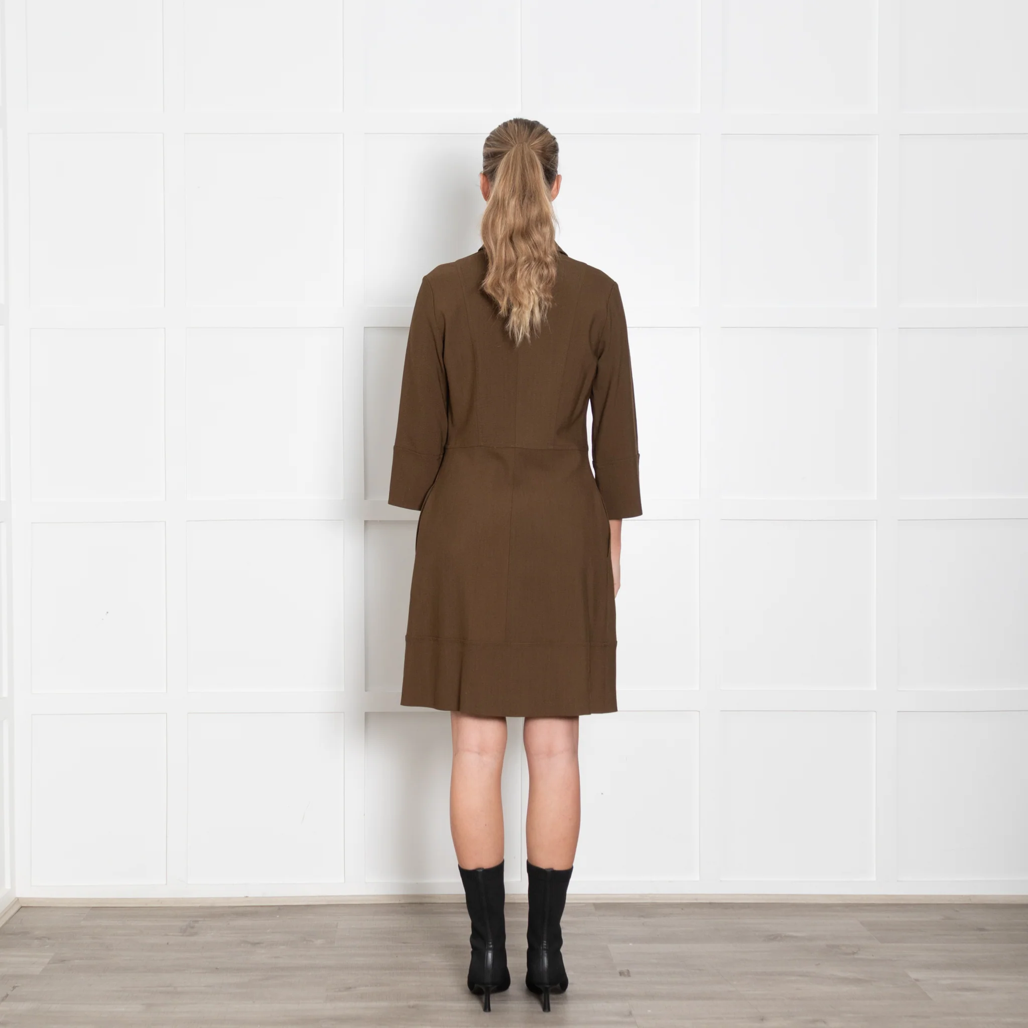 Antonelli Khaki 3/4 Sleeve Buttoned Up Dress - Image 5