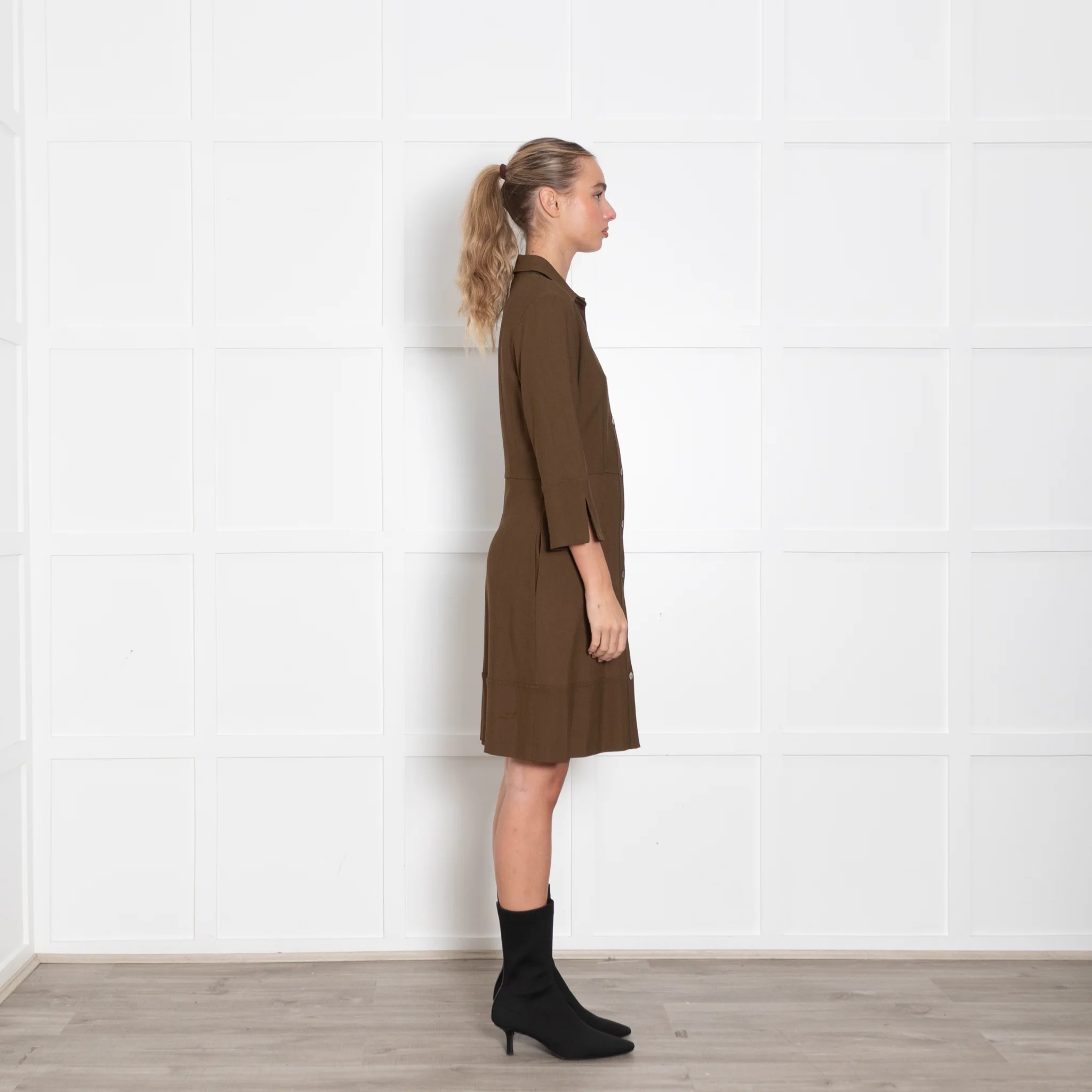Antonelli Khaki 3/4 Sleeve Buttoned Up Dress - Image 6
