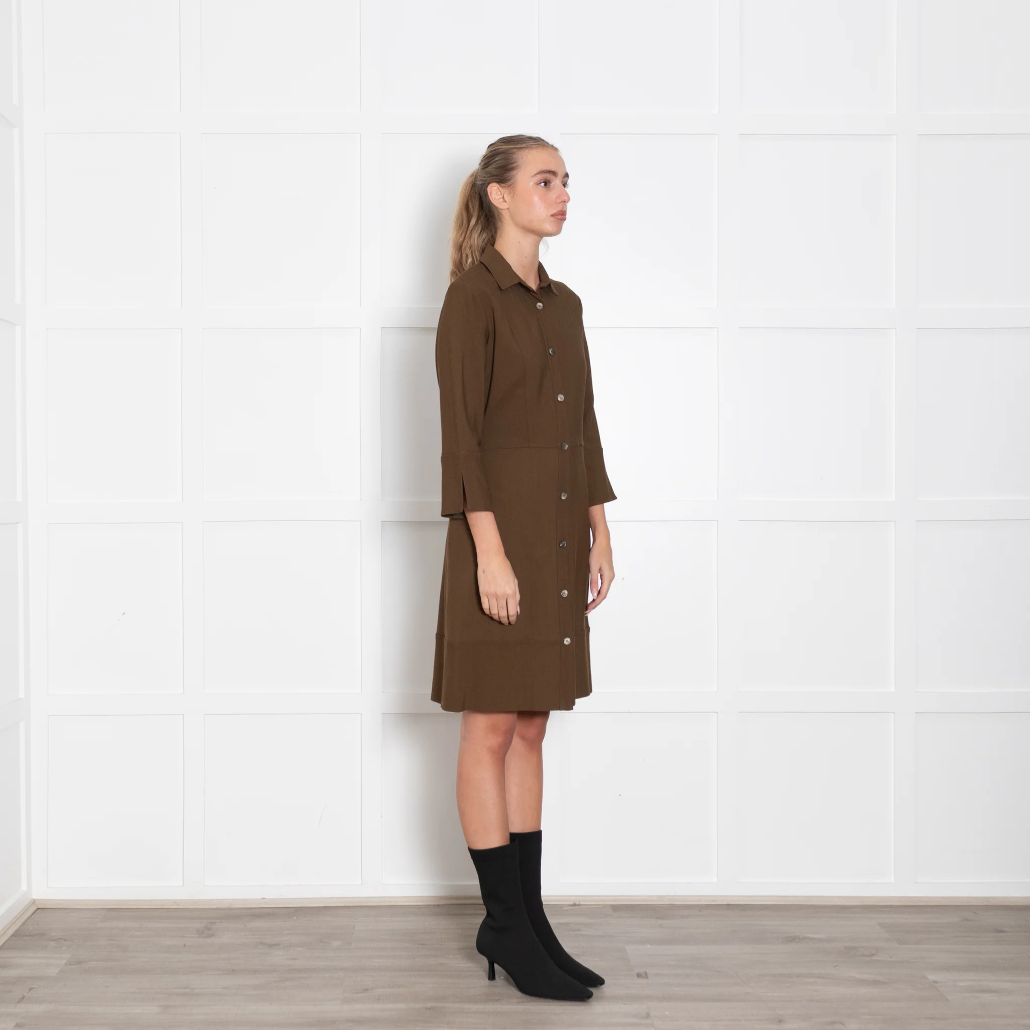 Antonelli Khaki 3/4 Sleeve Buttoned Up Dress - Image 7