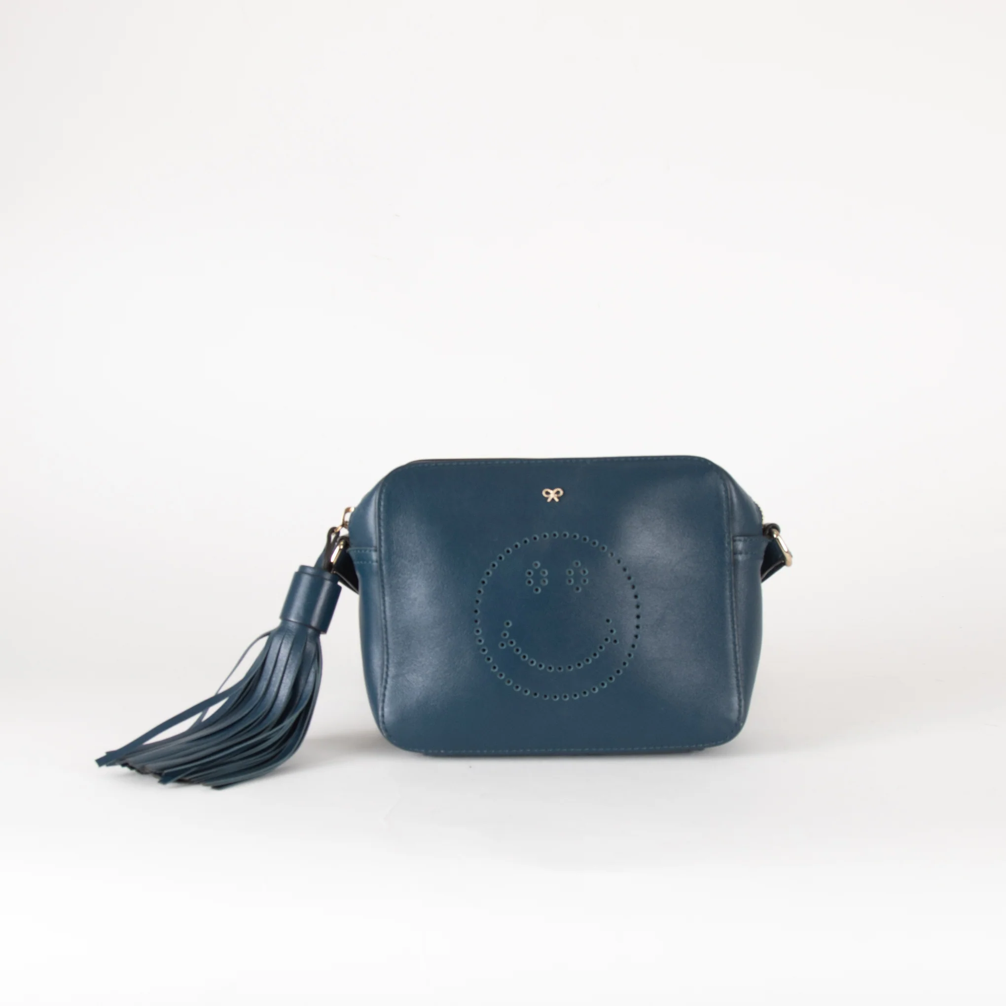 Anya Hindmarch Blue Leather Smiley Face Crossbody Bag