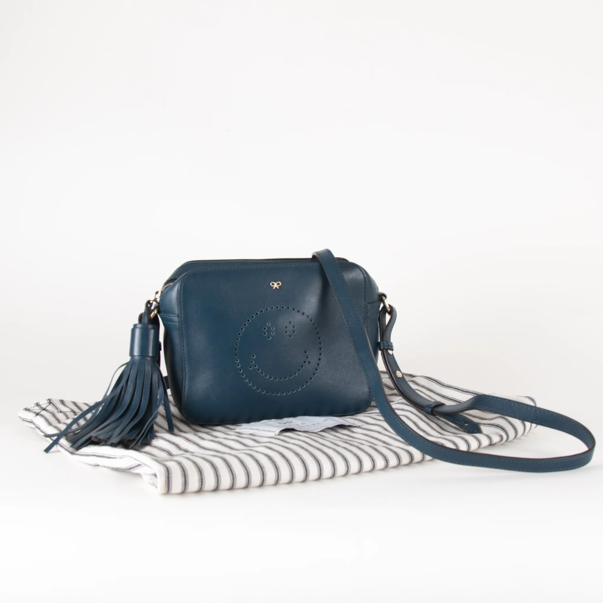 Anya Hindmarch Blue Leather Smiley Face Crossbody Bag - Image 2