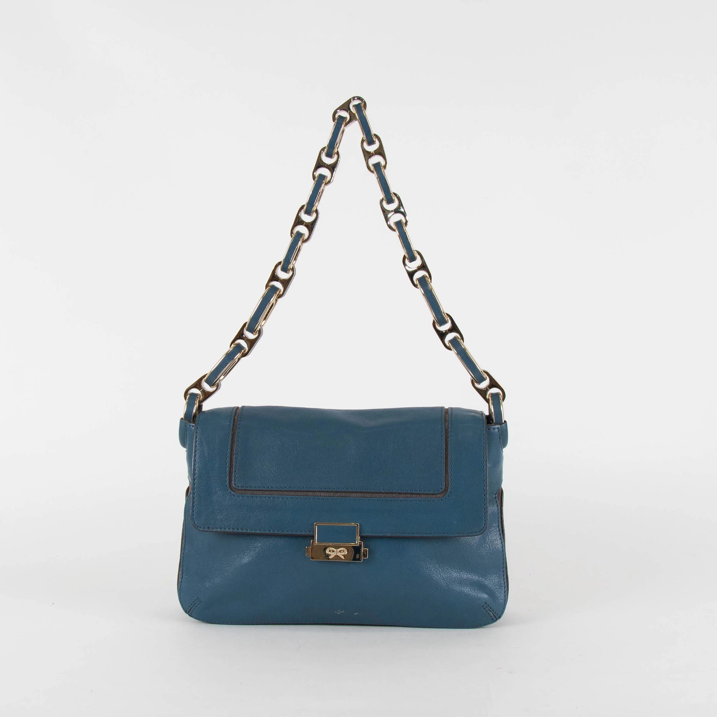 Anya Hindmarch Blue Gold Chunky Chain Shoulder Bag