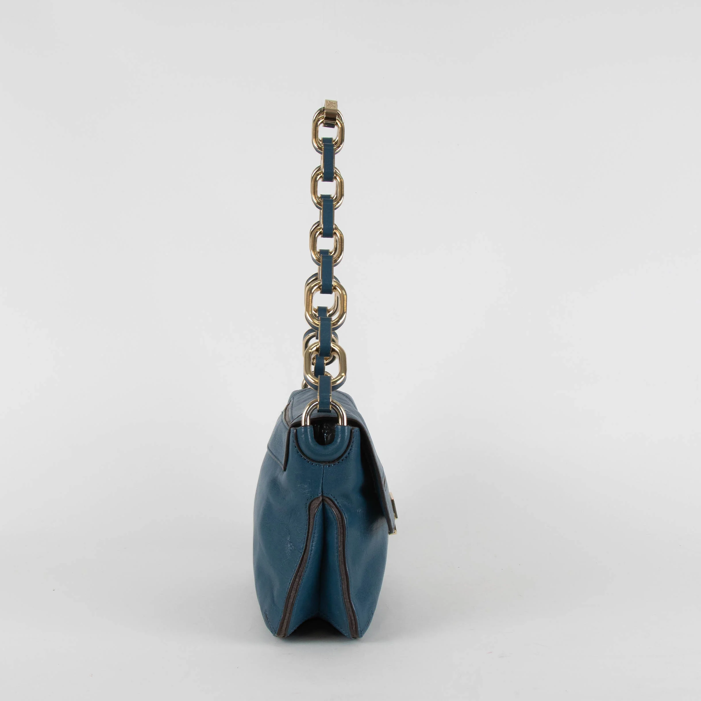 Anya Hindmarch Blue Gold Chunky Chain Shoulder Bag - Image 3