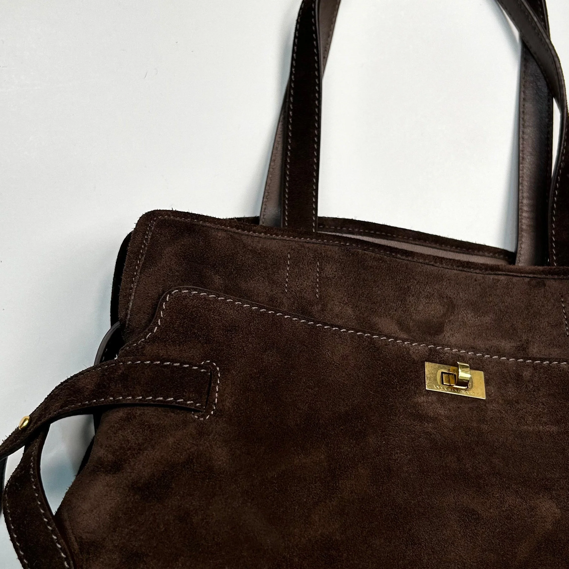 Anya Hindmarch Brown Suede Wilson Tote Bag Brown - Image 2