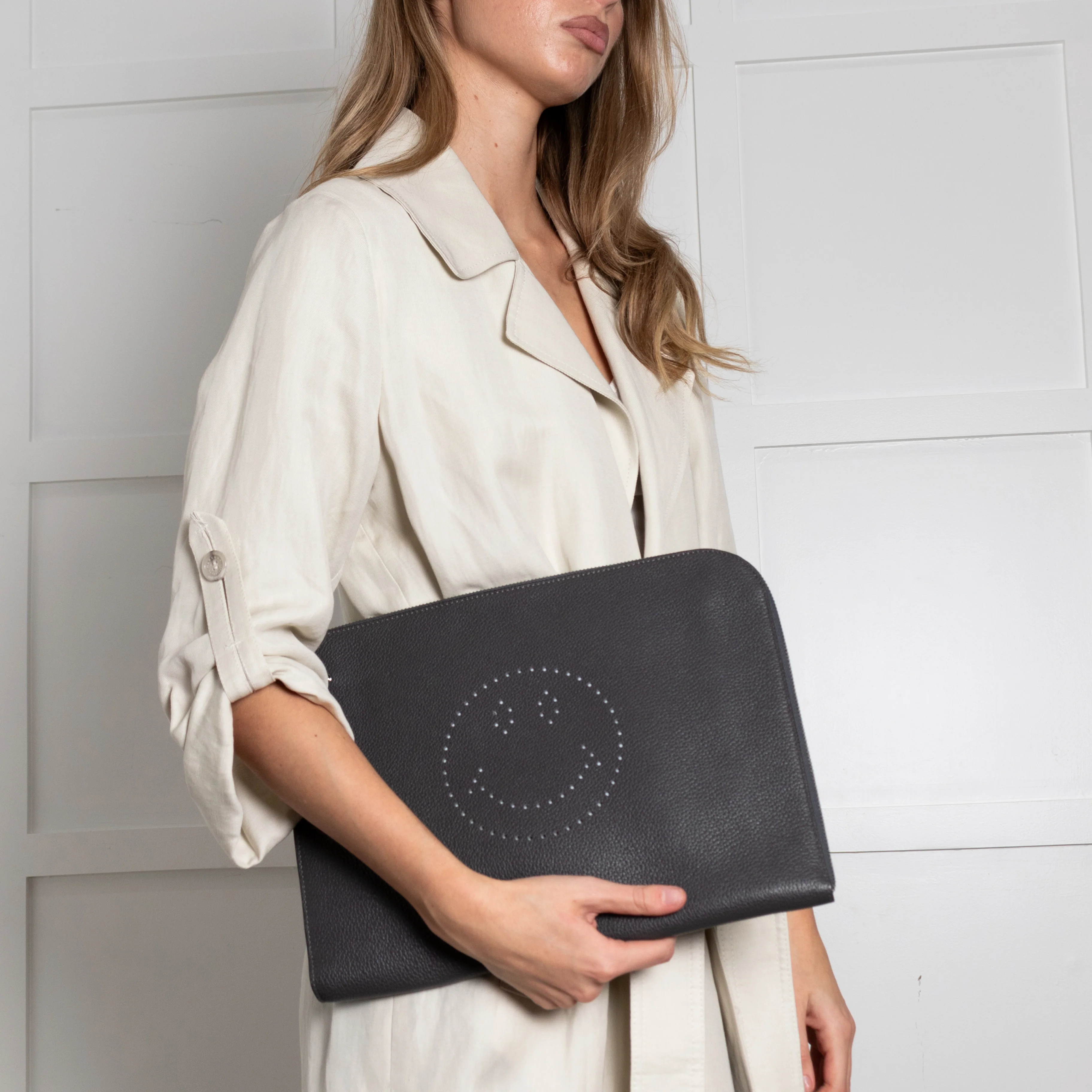 Anya Hindmarch Dark Grey Smiley Face Travel Pouch - Image 2