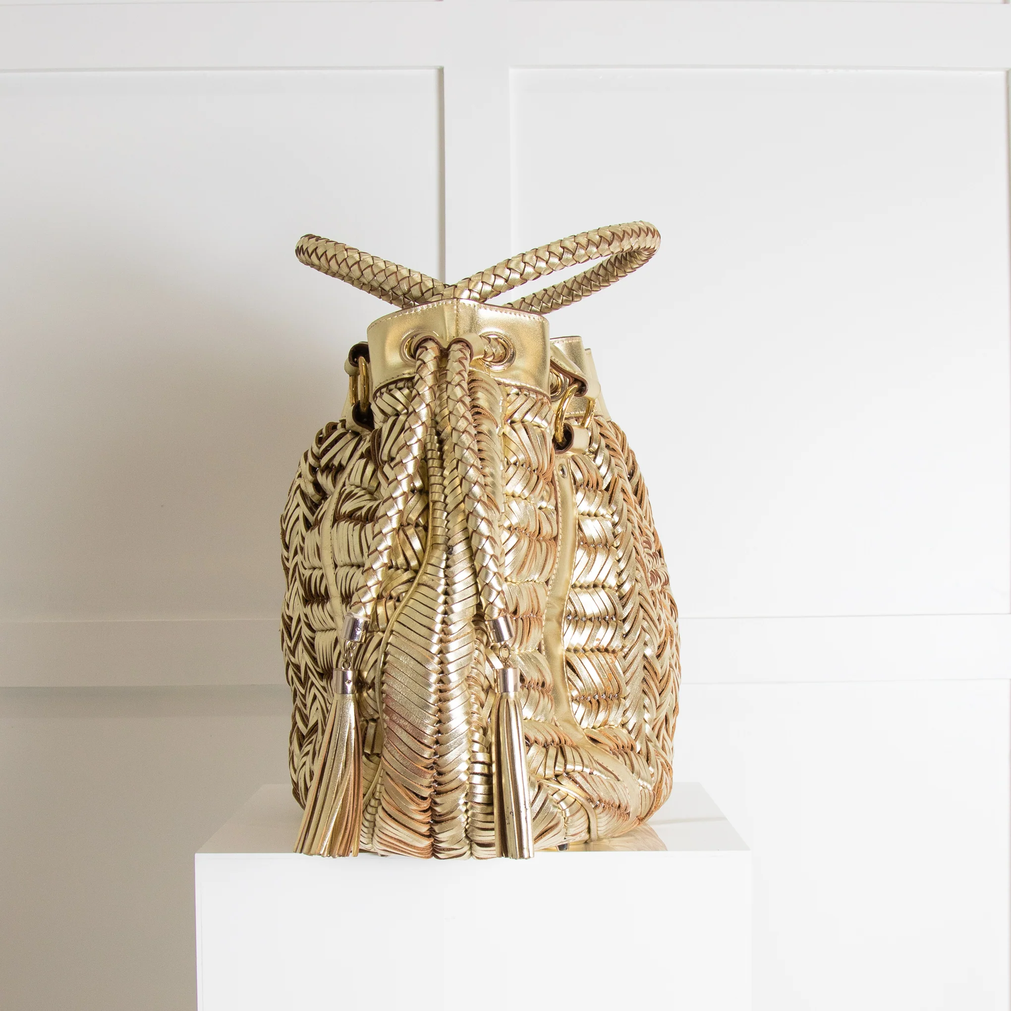 Anya Hindmarch Gold Woven Tassle Bag - Image 3