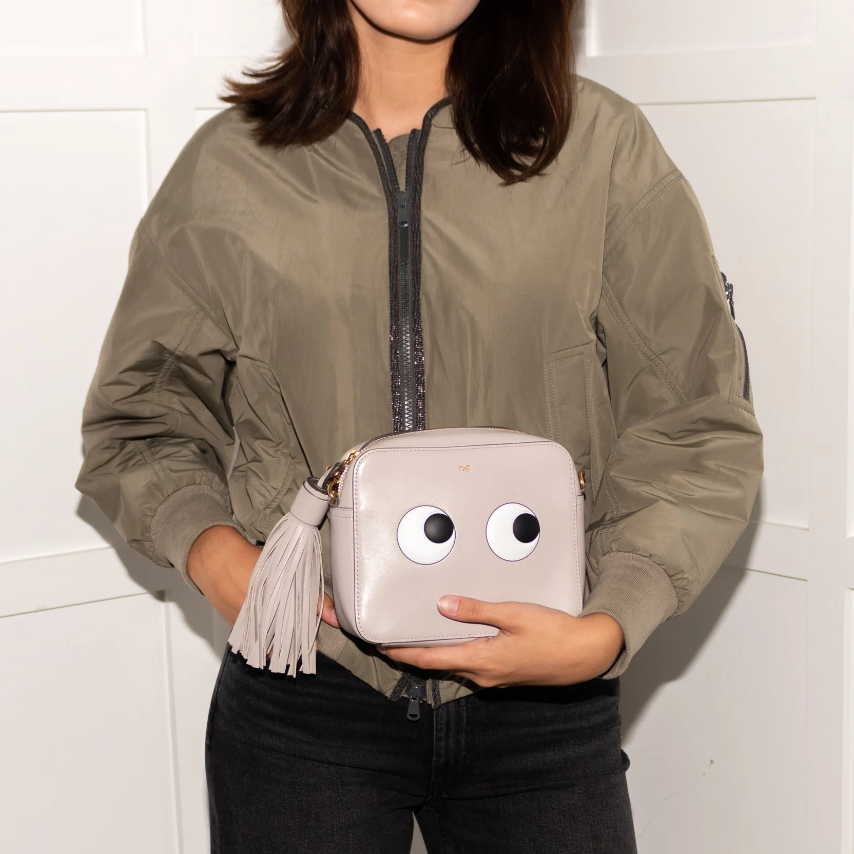 Anya Hindmarch Mini Grey Eyes Crossbody With Gold Chain - Image 2