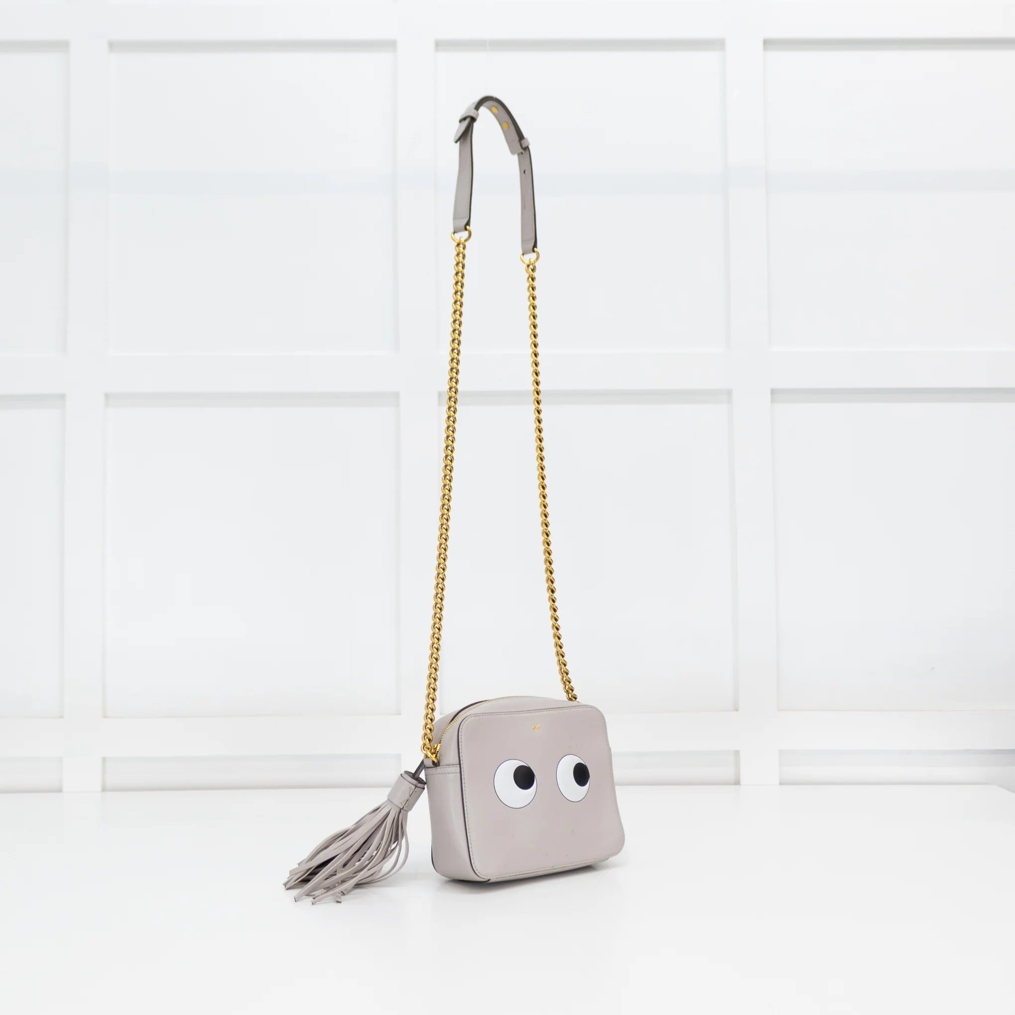 Anya Hindmarch Mini Grey Eyes Crossbody With Gold Chain - Image 3
