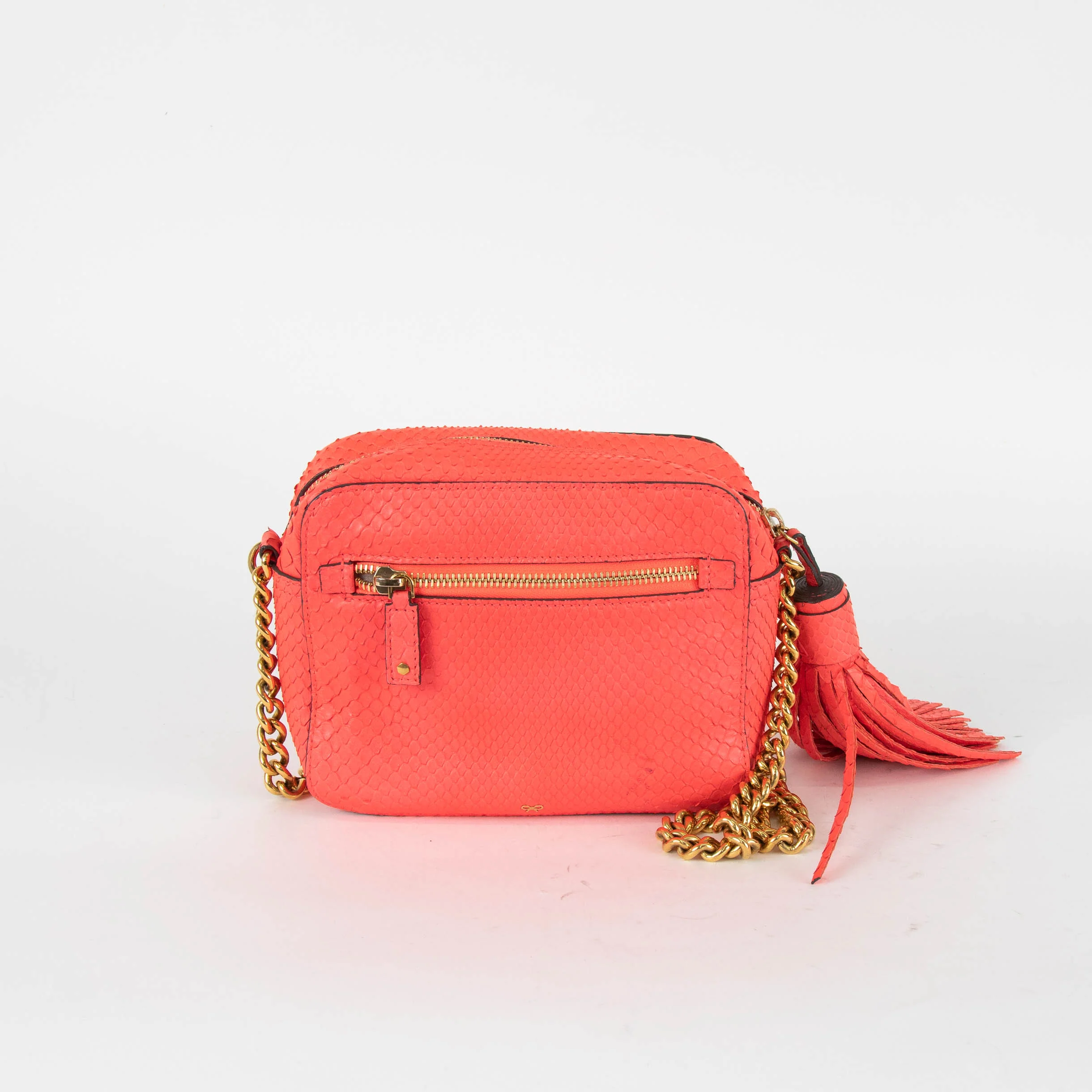 Anya Hindmarch Neon Pink Python Smiley Chain Crossbody - Image 4