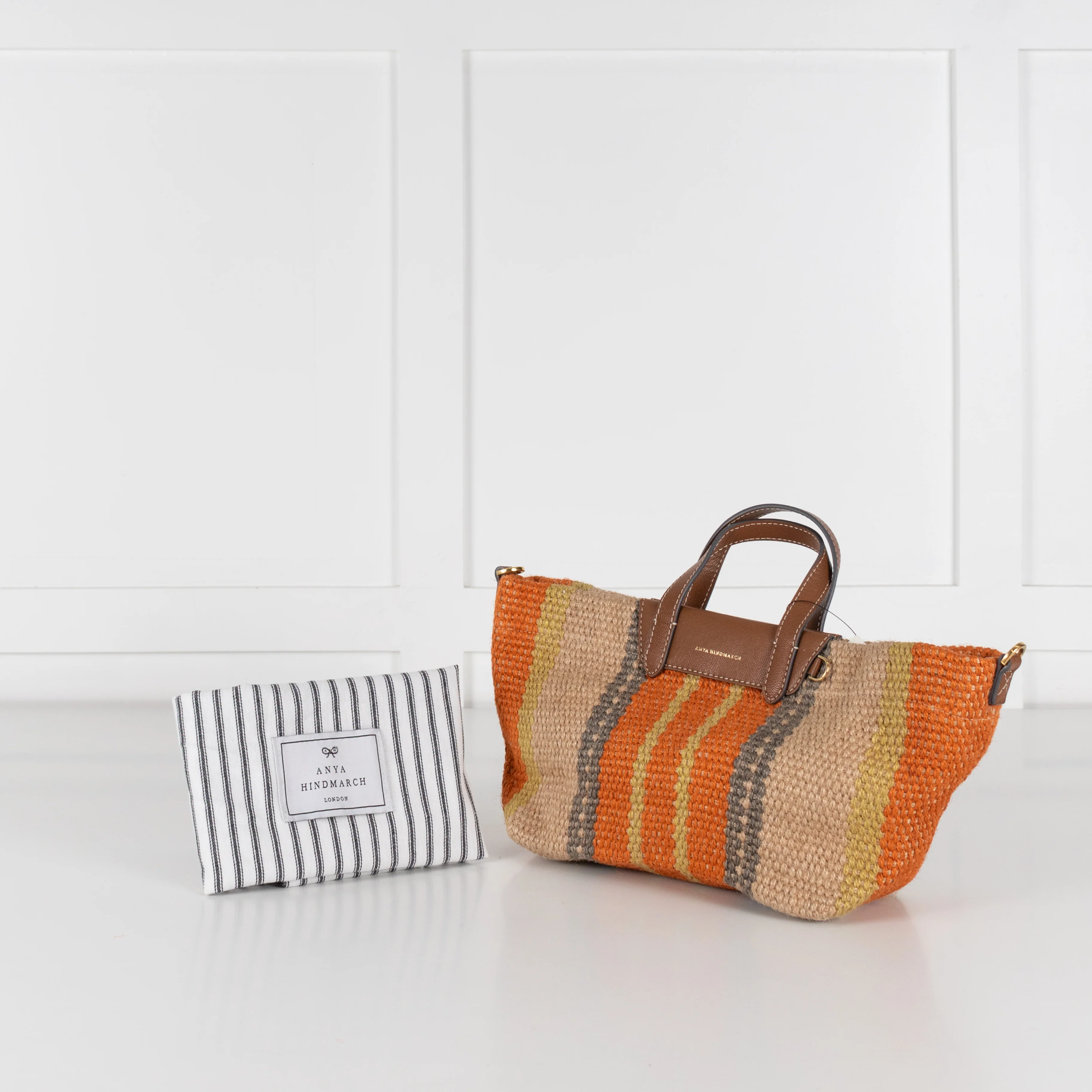 Anya Hindmarch Orange Striped Small Raffia Tote - Image 3