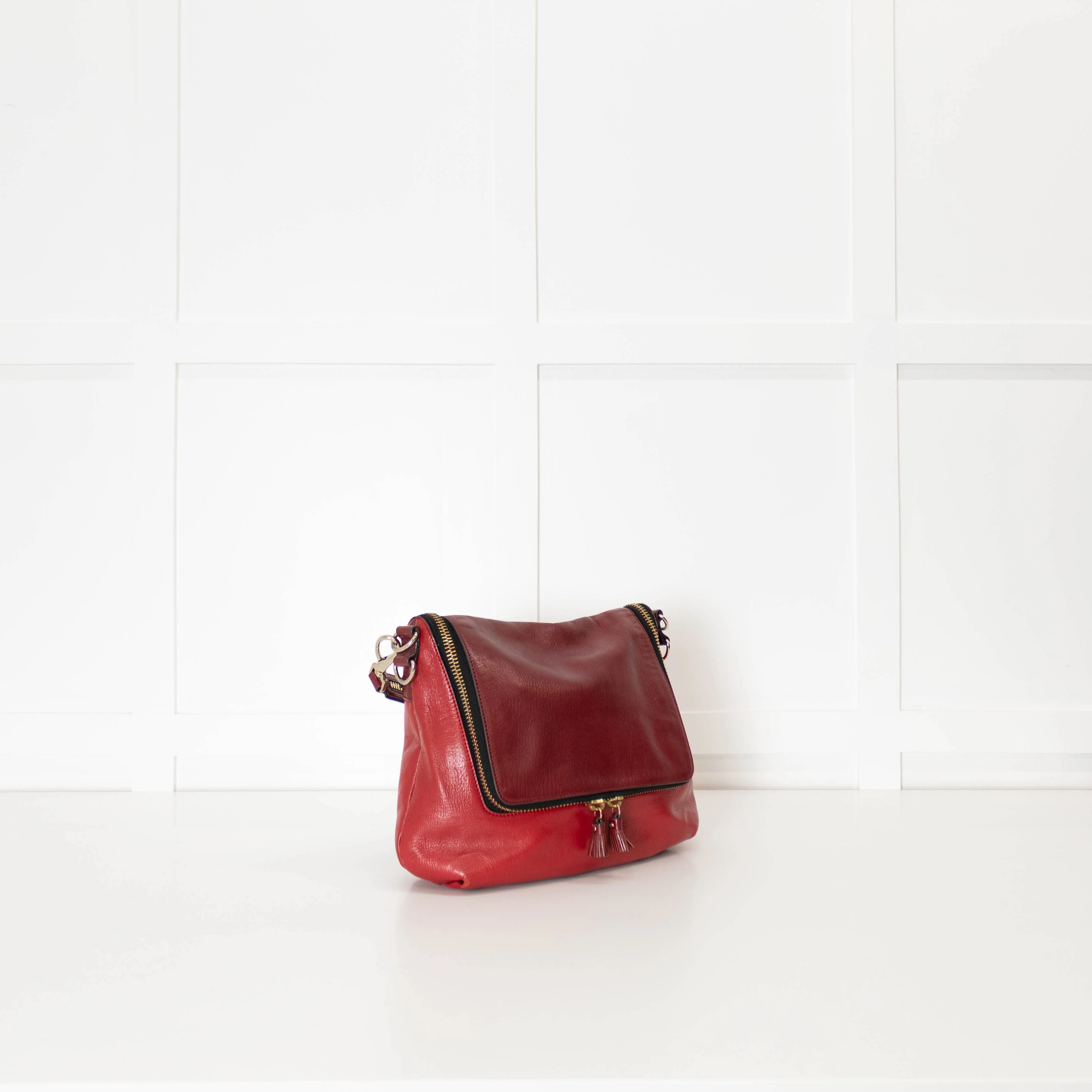 Anya Hindmarch Red Burgundy Maxi Zip Crossbody Leather Bag - Image 3